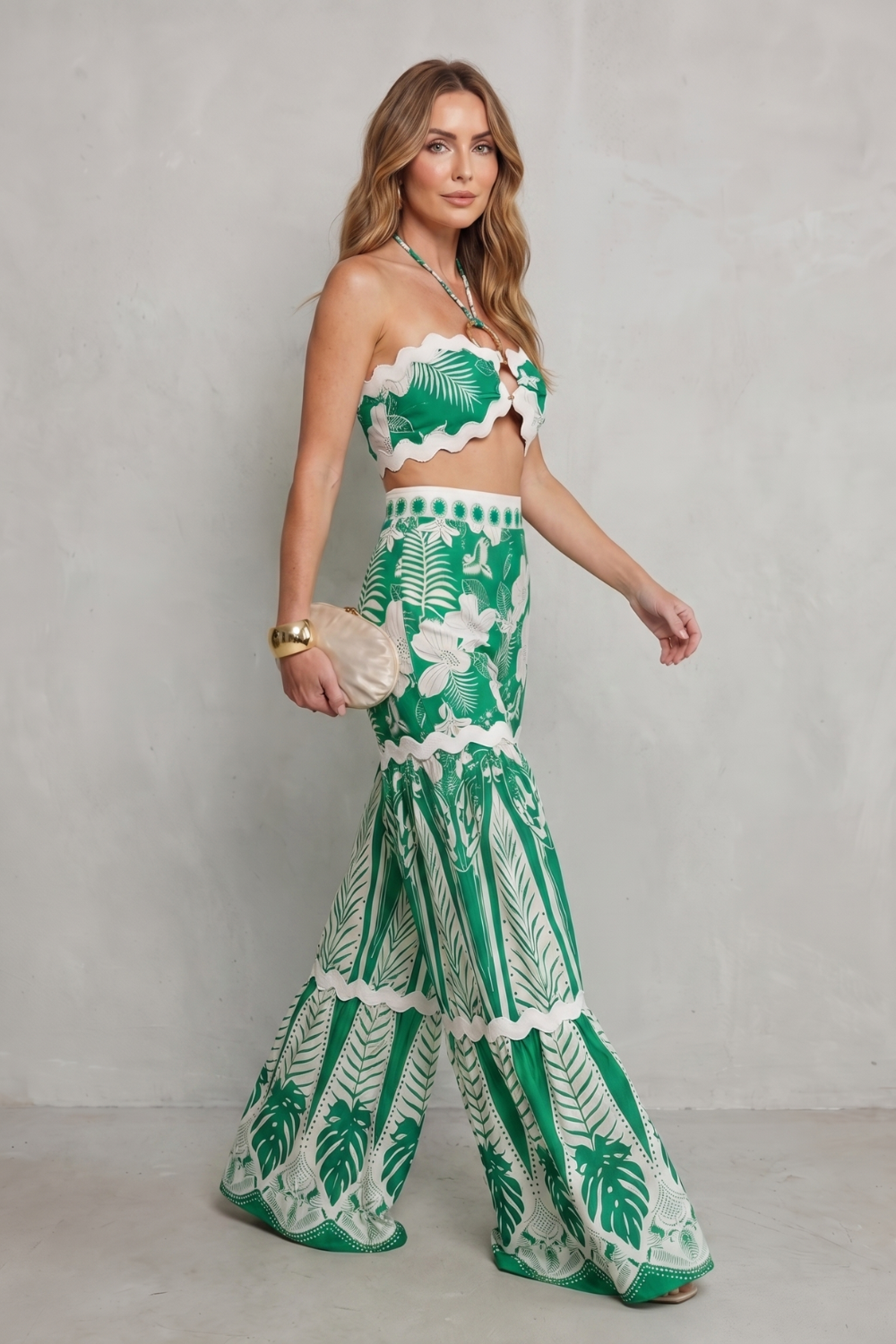 Cassira – Charme estampado tropical – Conjunto de duas peças