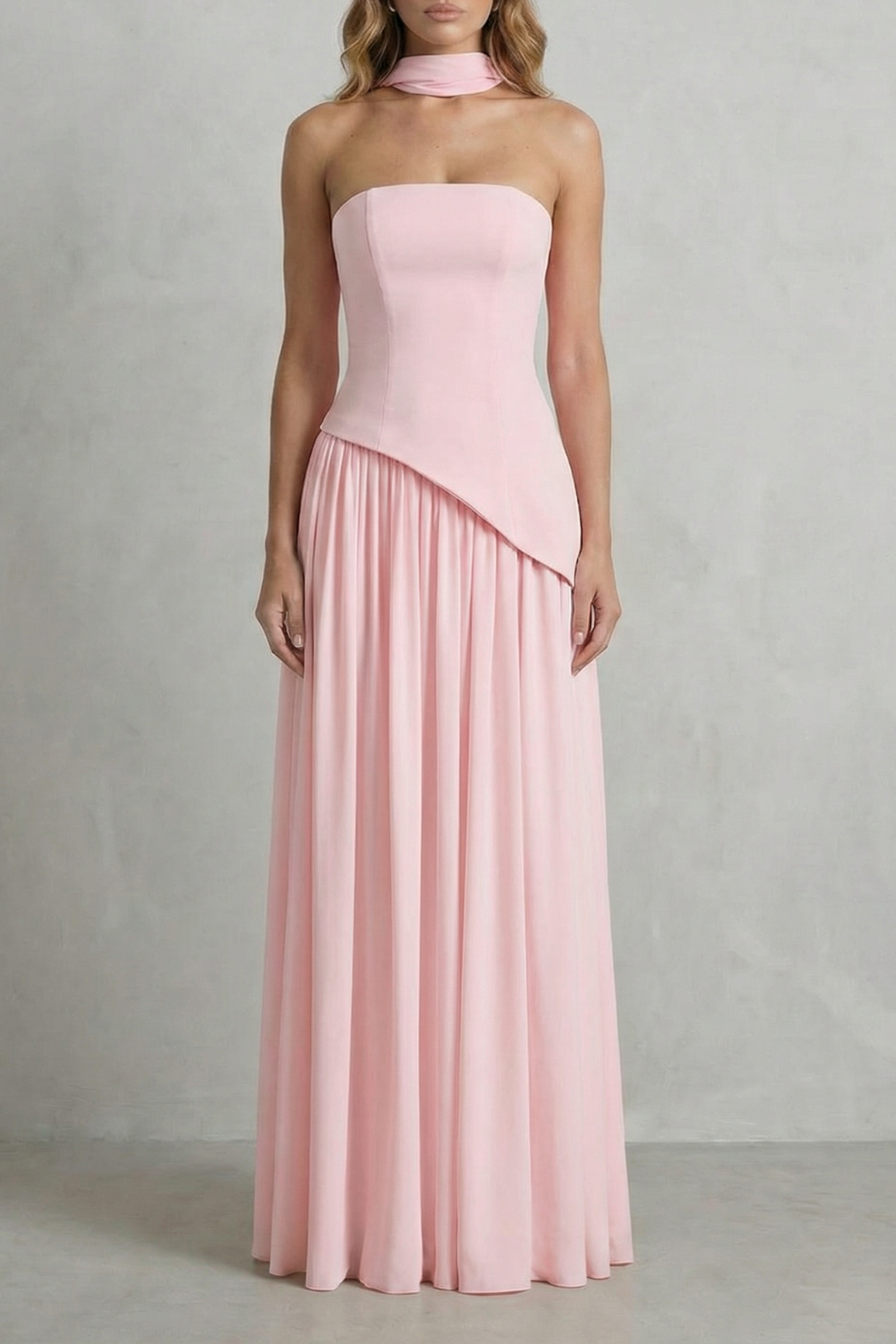 Celestara – Drapeado esculpido com fenda – Vestido longo tomara que caia