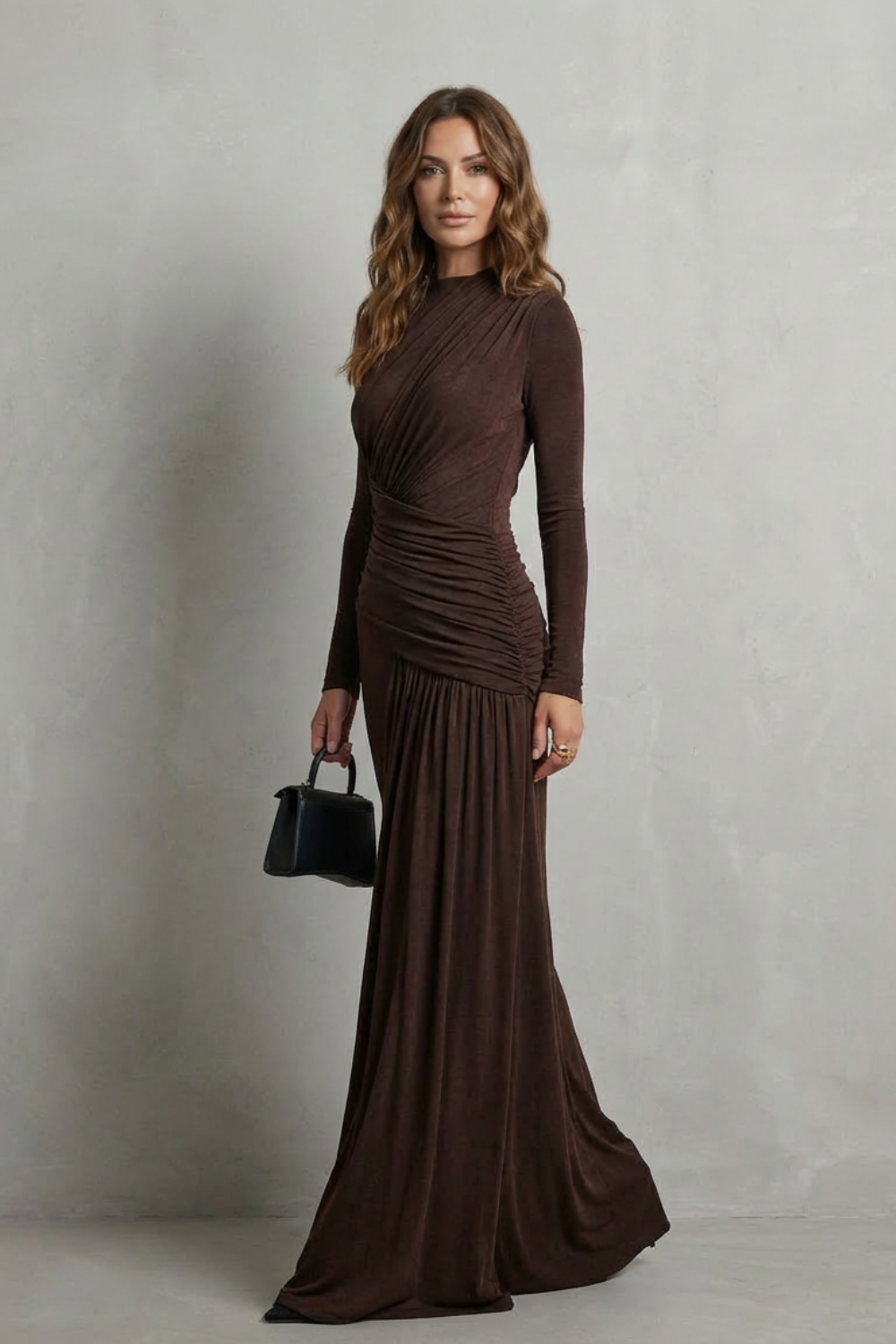 Celeste – Vestido Longo Drapeado com Pregas – Silhueta Elegante