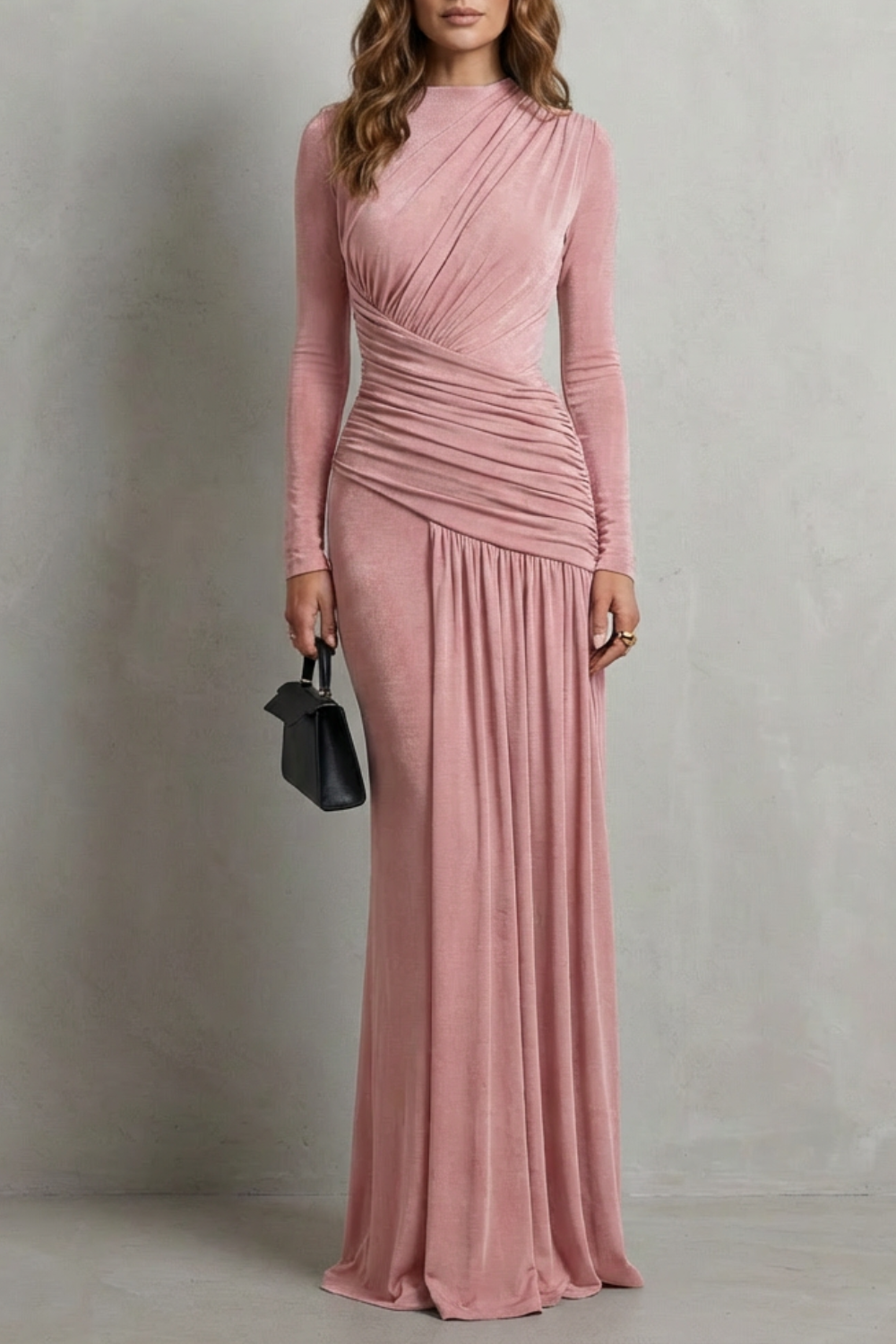 Celeste – Vestido Longo Drapeado com Pregas – Silhueta Elegante