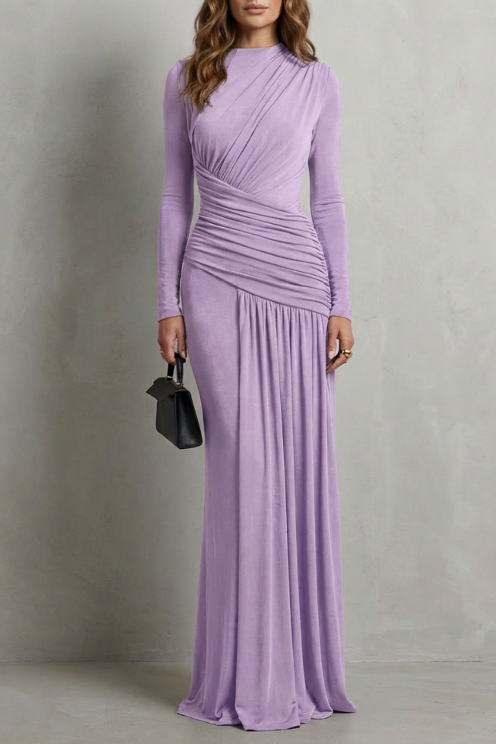 Celeste – Vestido Longo Drapeado com Pregas – Silhueta Elegante