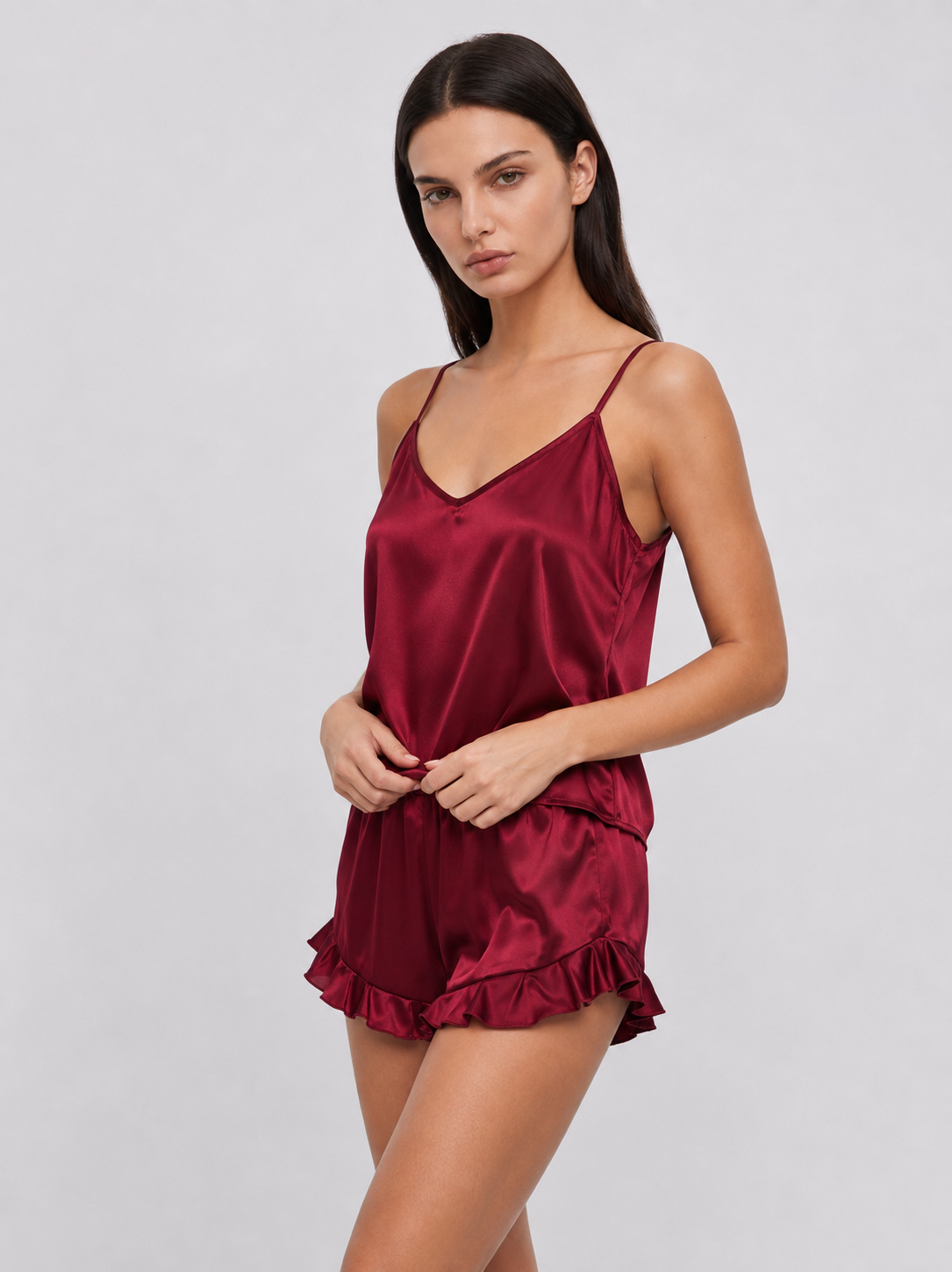 Conjunto Pijama Cetim Regata e Shorts Babado - Patrícia