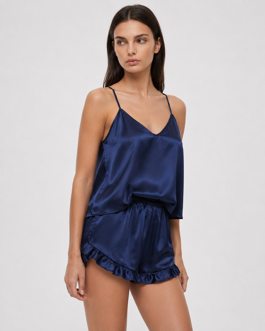 Conjunto Pijama Cetim Regata e Shorts Babado - Patrícia