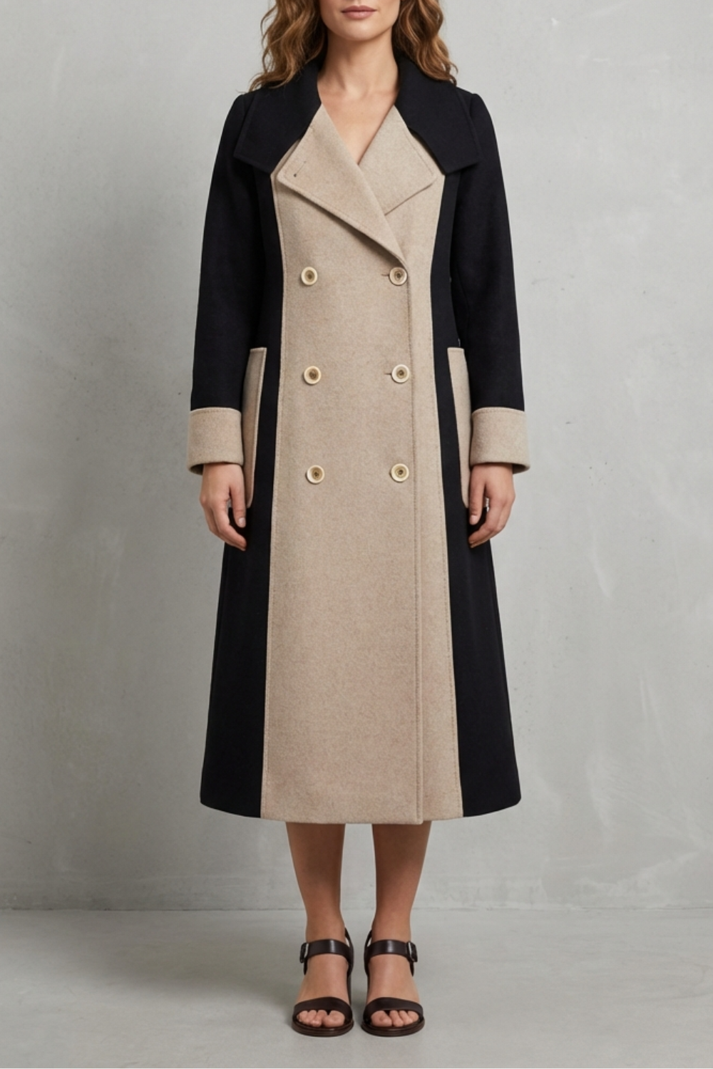 Clara – Casaco de Lã com Cores Contrastantes – Sobretudo Elegante Estilo Hepburn