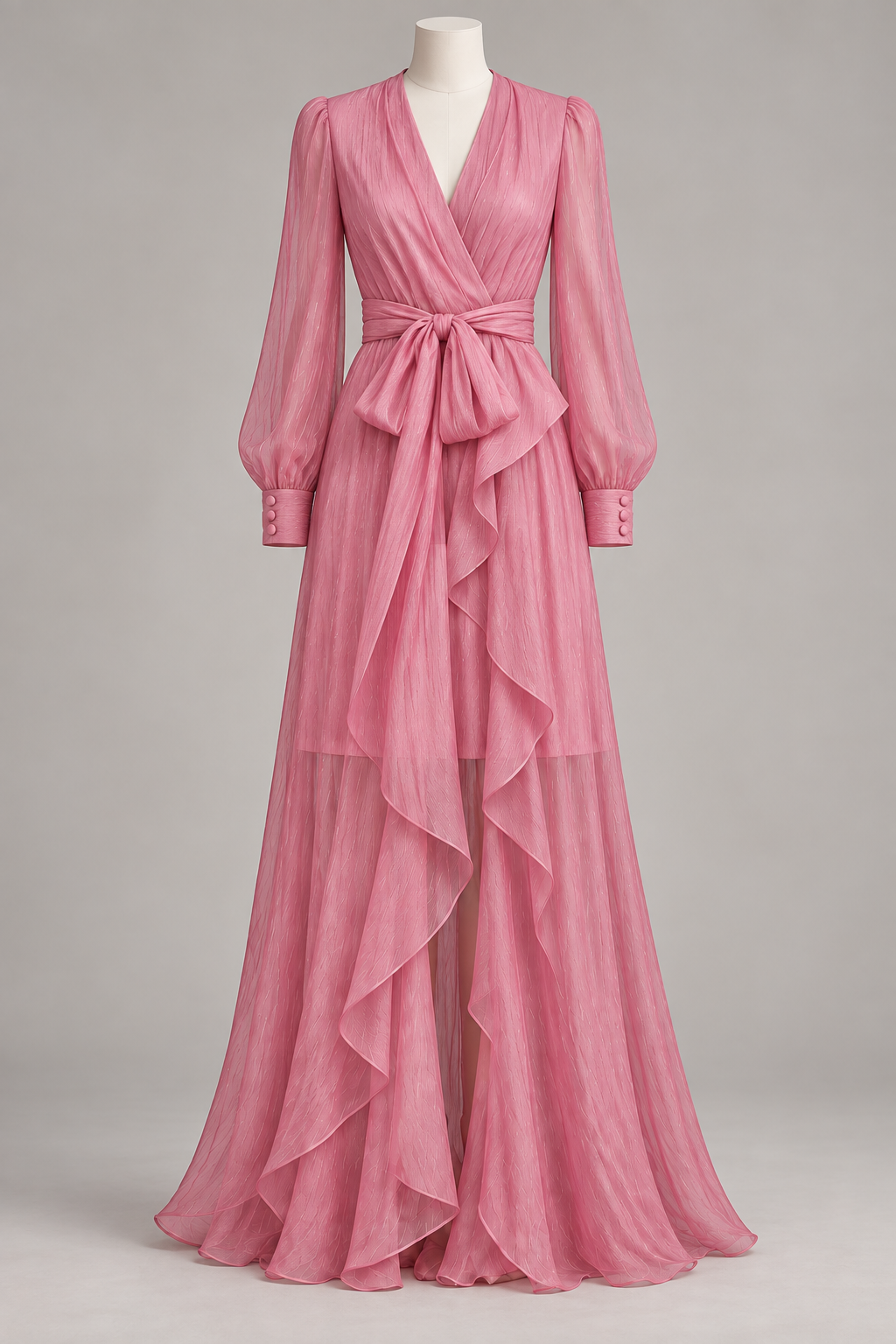 Rosénelle – Elegância fluida em chiffon – Vestido longo