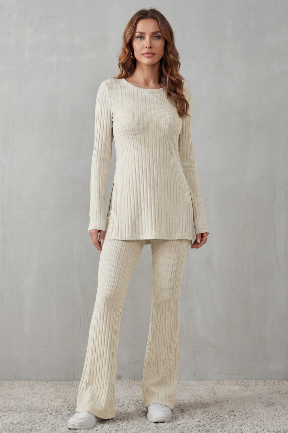 Elisianne – Elegância canelada – Conjunto de malha lounge