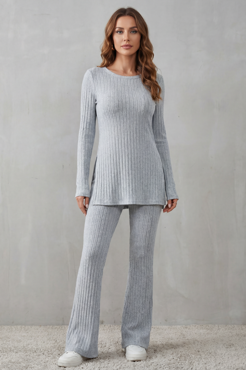Elisianne – Elegância canelada – Conjunto de malha lounge