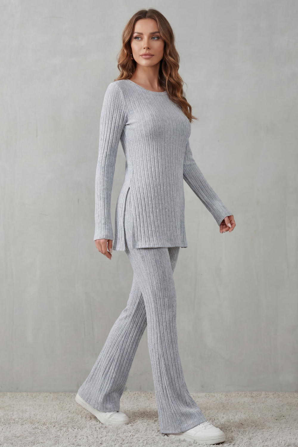 Elisianne – Elegância canelada – Conjunto de malha lounge