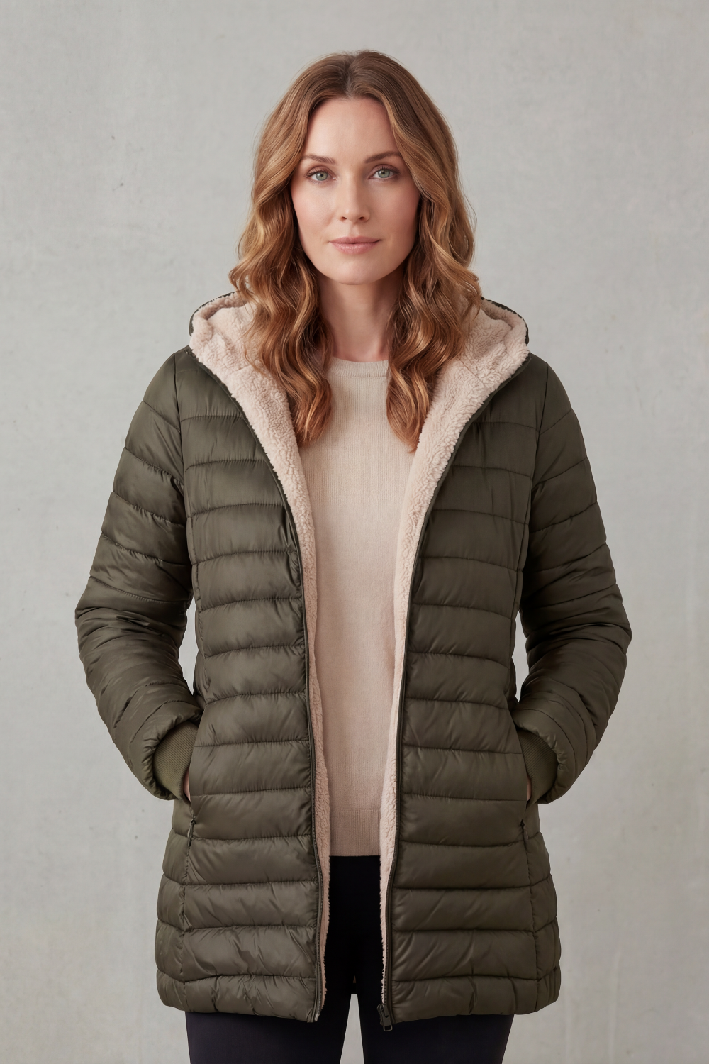 Ellavue – Conforto com forro sherpa – Jaqueta puffer com capuz