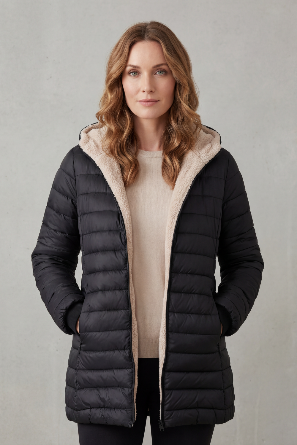 Ellavue – Conforto com forro sherpa – Jaqueta puffer com capuz