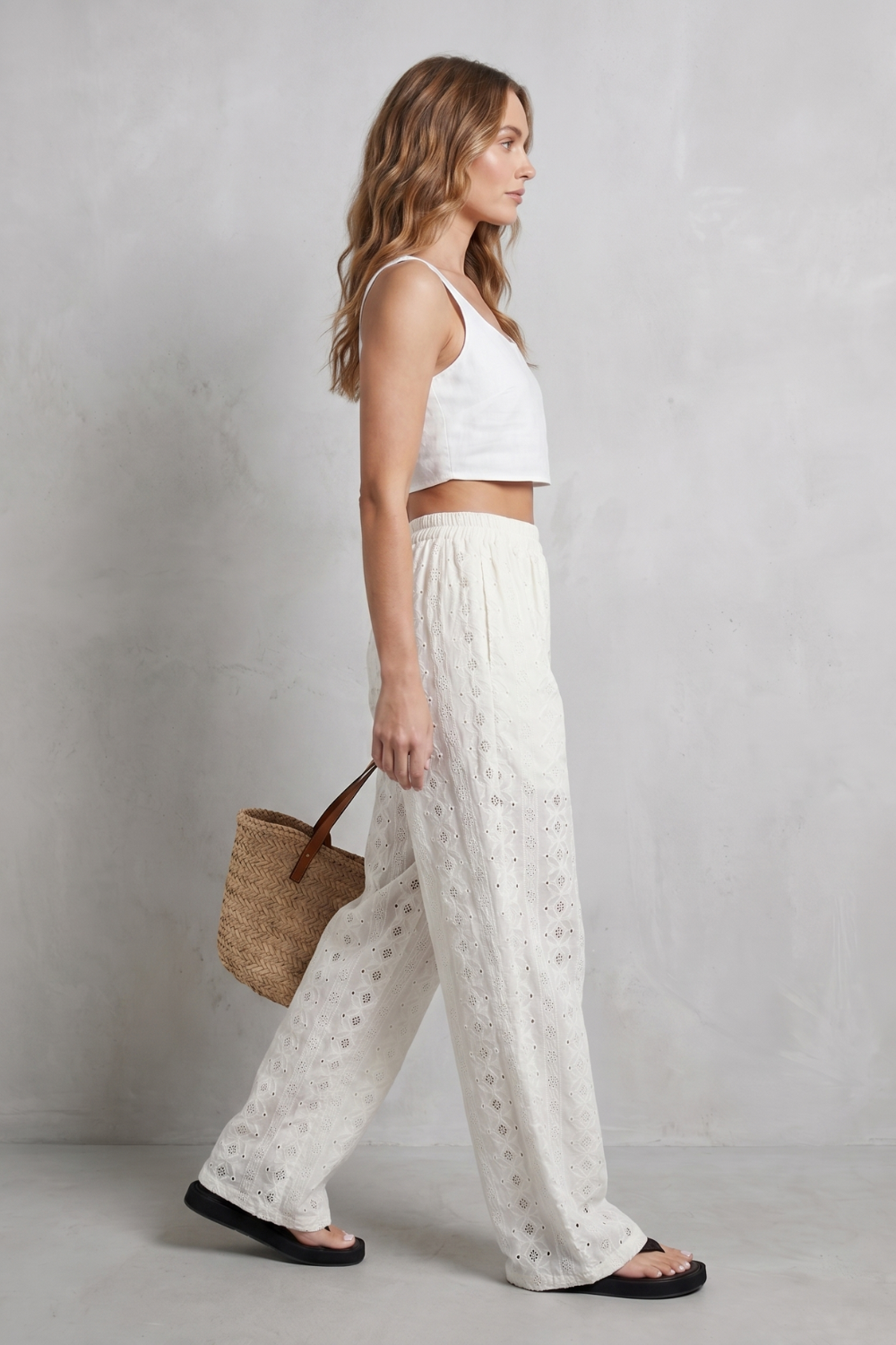 Élodienne – Broderie anglaise graça – Calças de perna larga