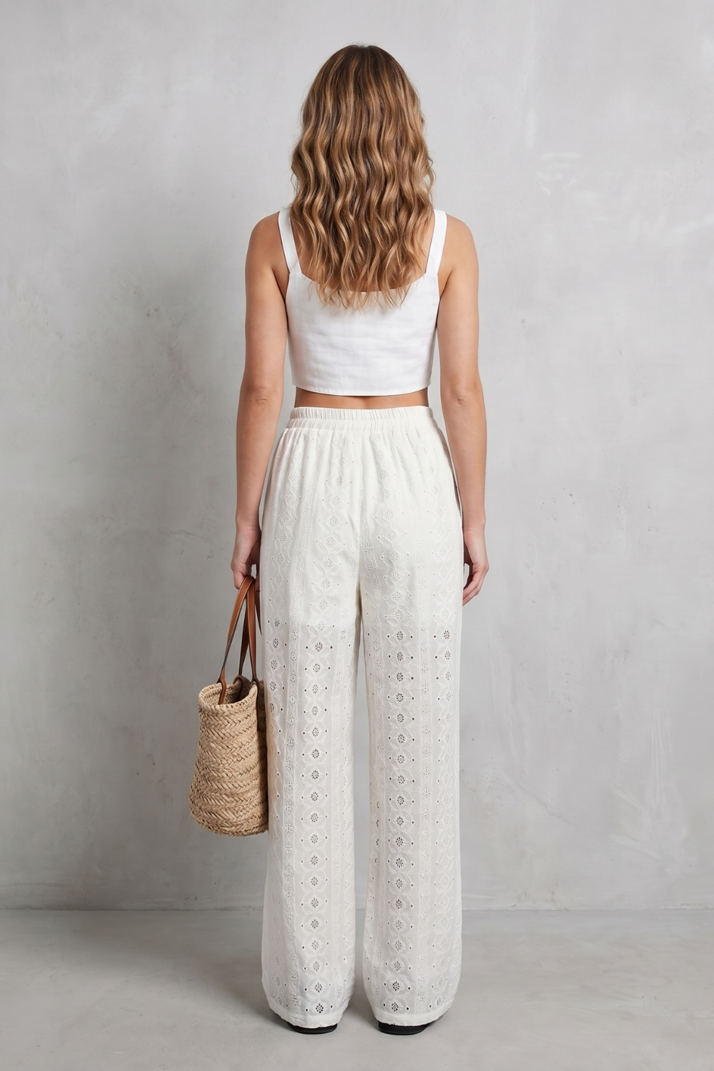 Élodienne – Broderie anglaise graça – Calças de perna larga