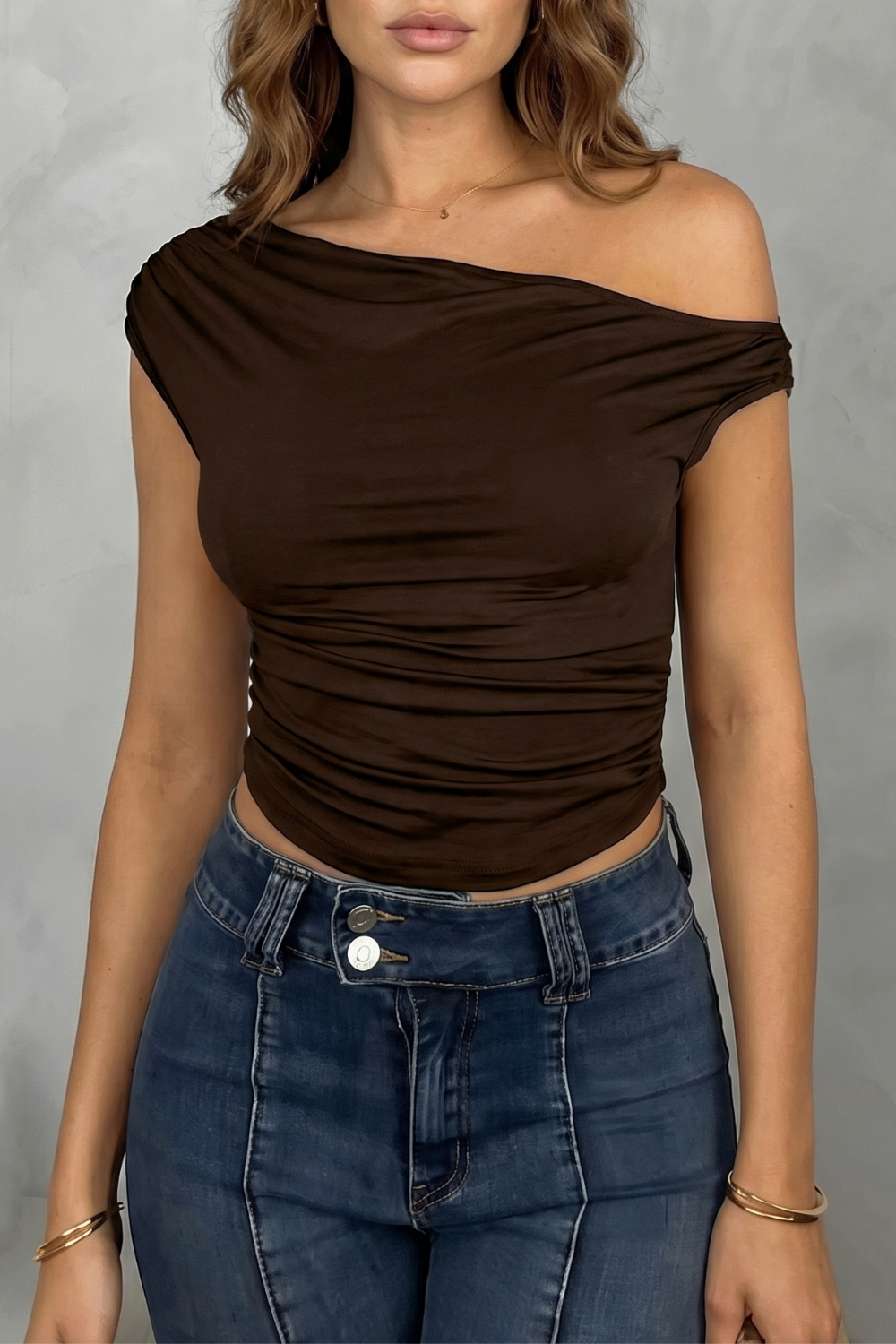 Elovienne – Silhueta assimétrica com drapeado – Top de um ombro