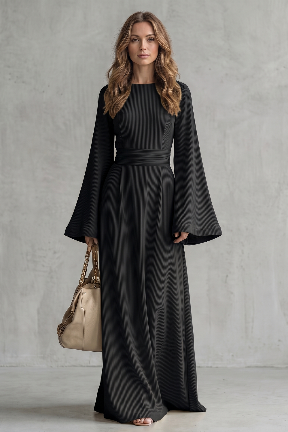 Elowen – Elegância plissada e graciosa – Vestido maxi