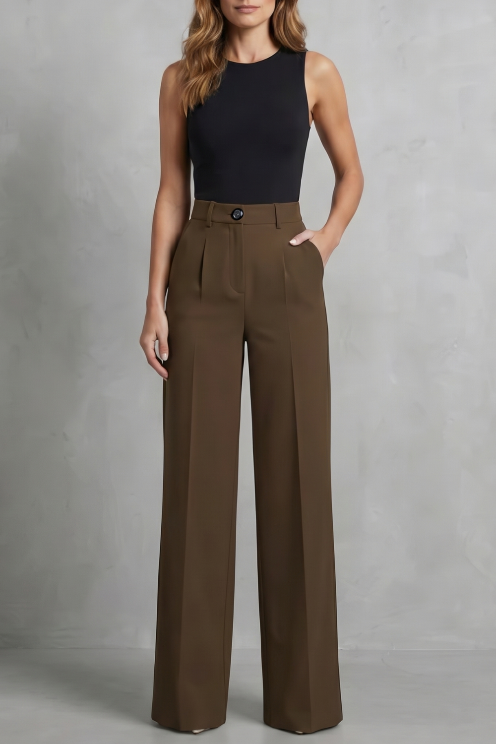 Elozane – Pregas estruturadas – Calça pantalona de cintura alta