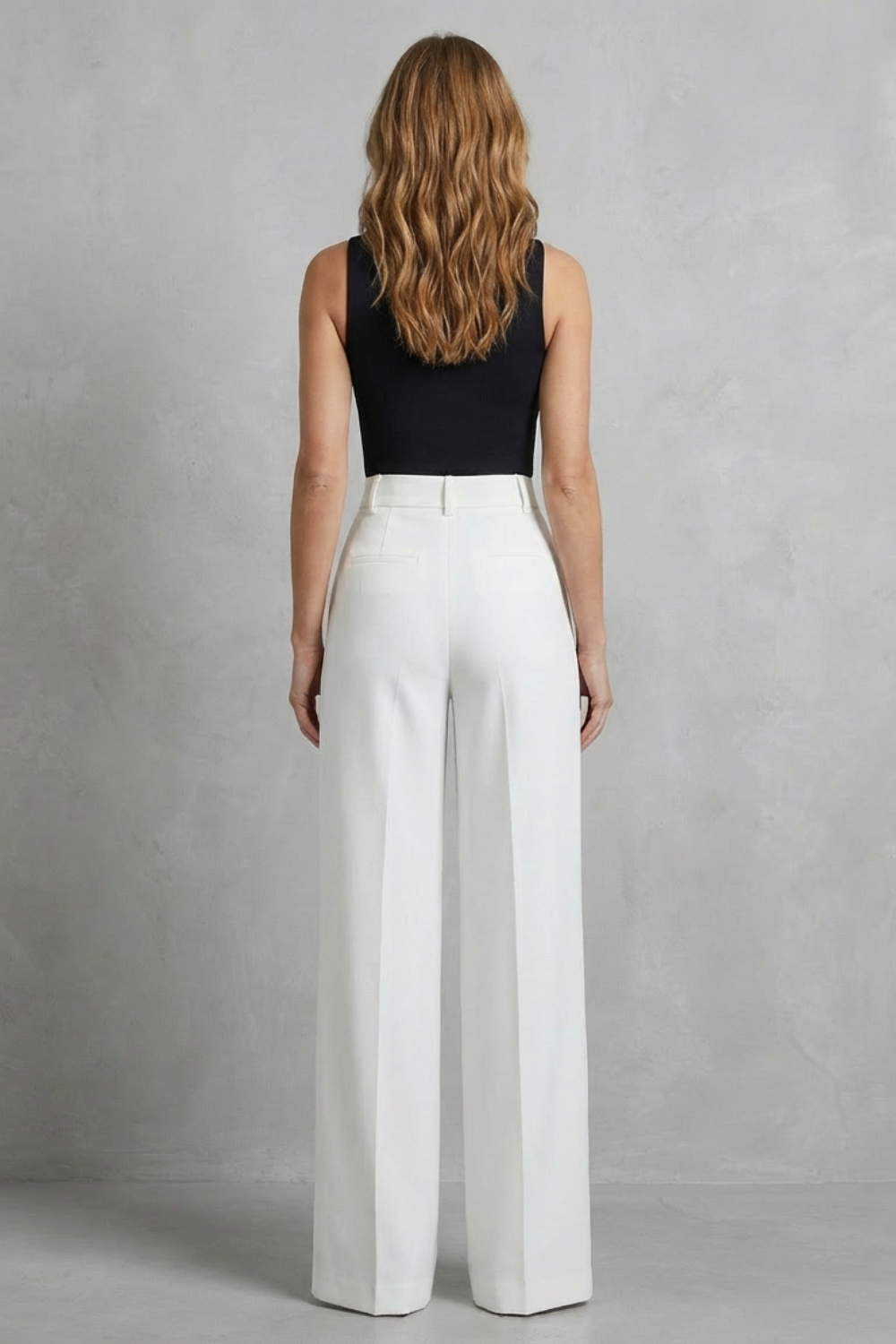 Elozane – Pregas estruturadas – Calça pantalona de cintura alta