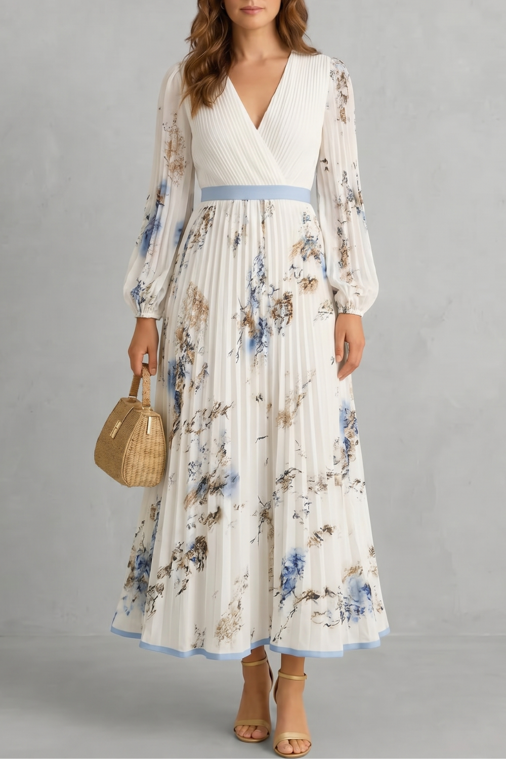 Esméline – Pregas românticas – Vestido longo floral