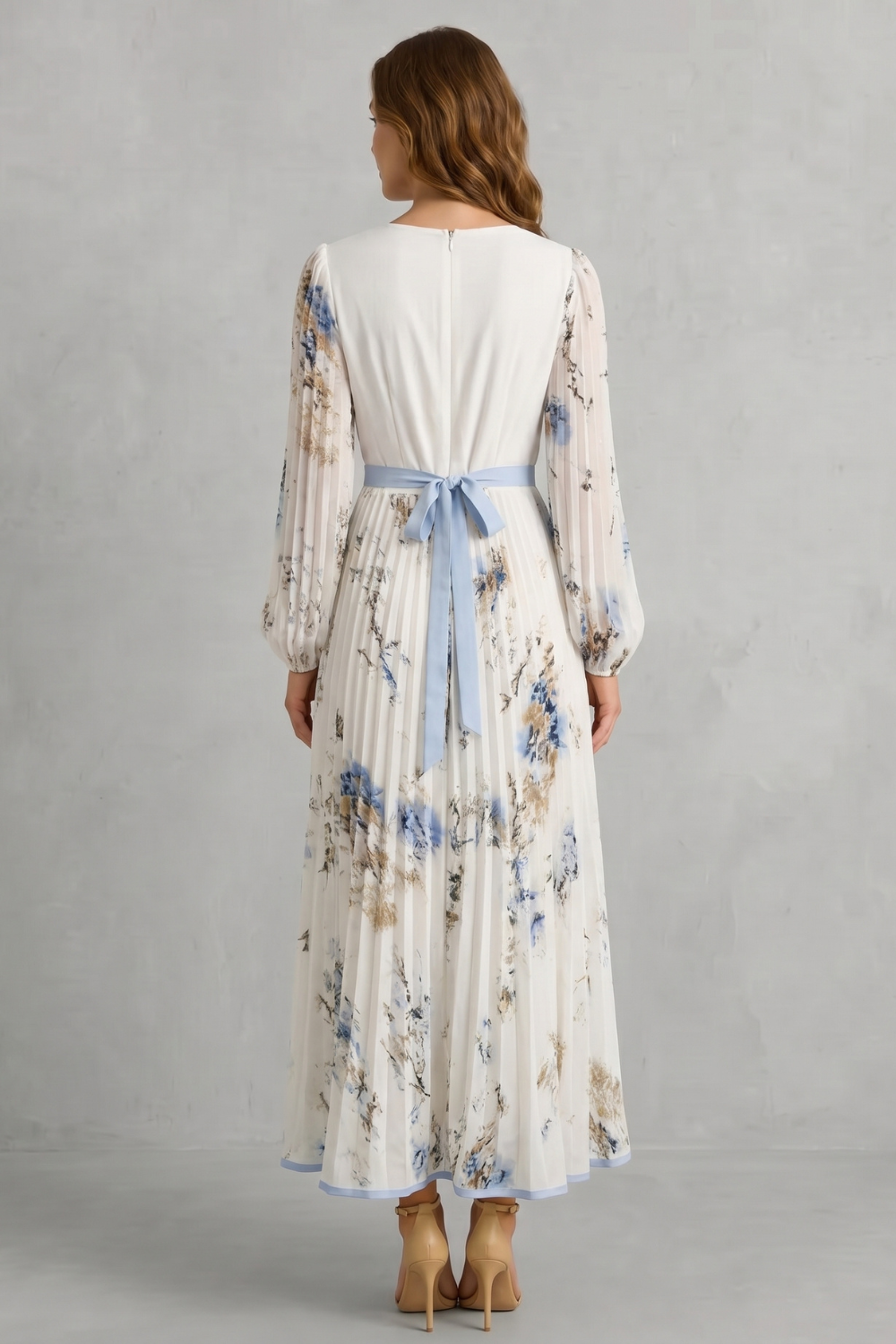 Esméline – Pregas românticas – Vestido longo floral
