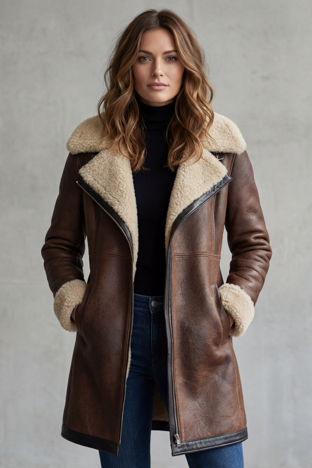 Everlyn – Elegância com forro shearling – casaco de couro