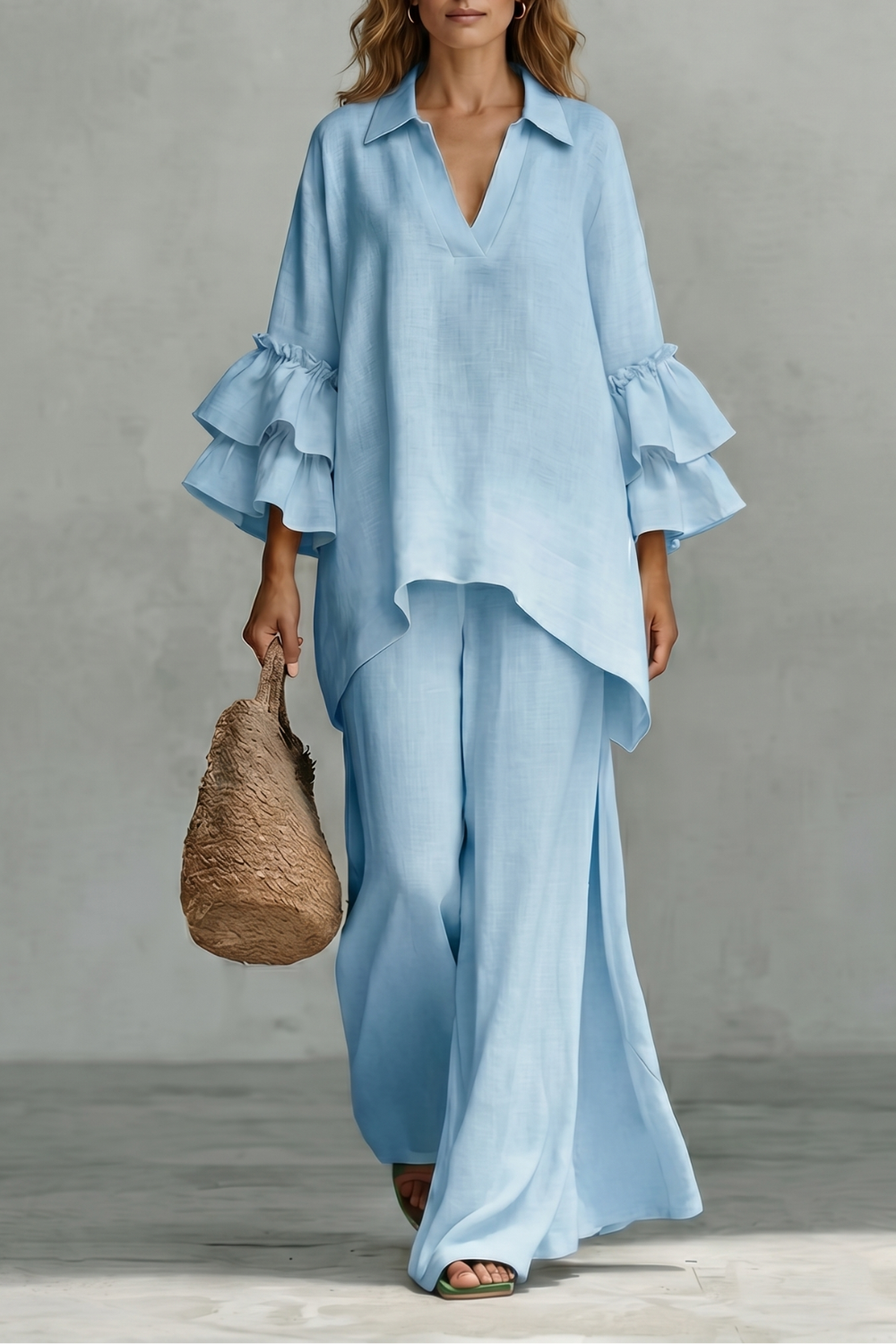 Évienne – Conjunto de calça com mangas bufantes