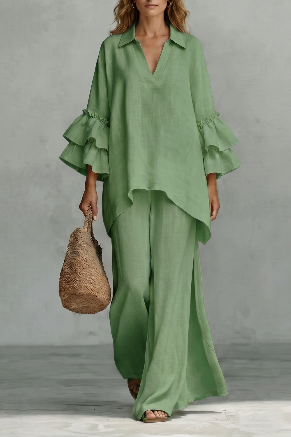 Évienne – Conjunto de calça com mangas bufantes