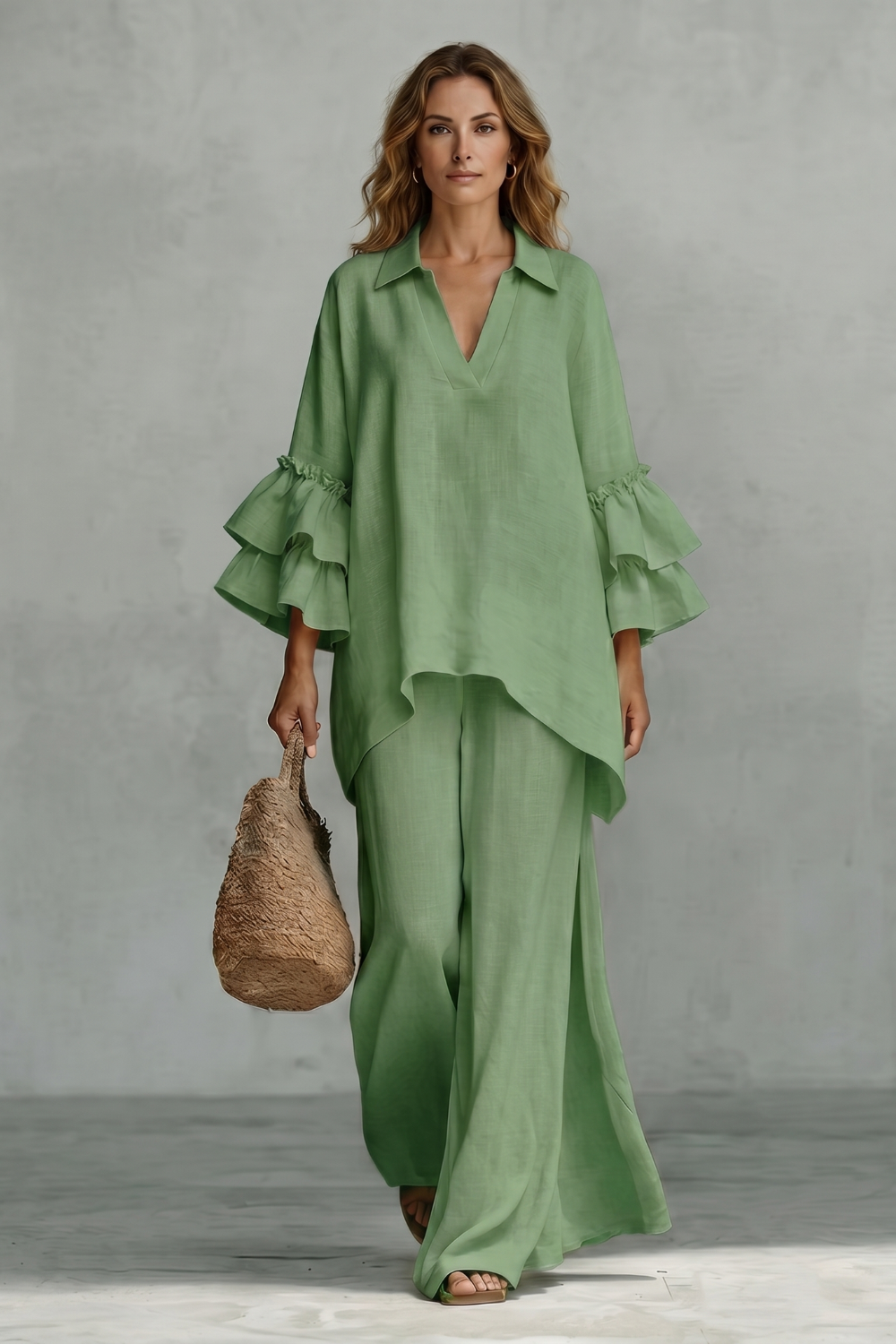 Évienne – Conjunto de calça com mangas bufantes