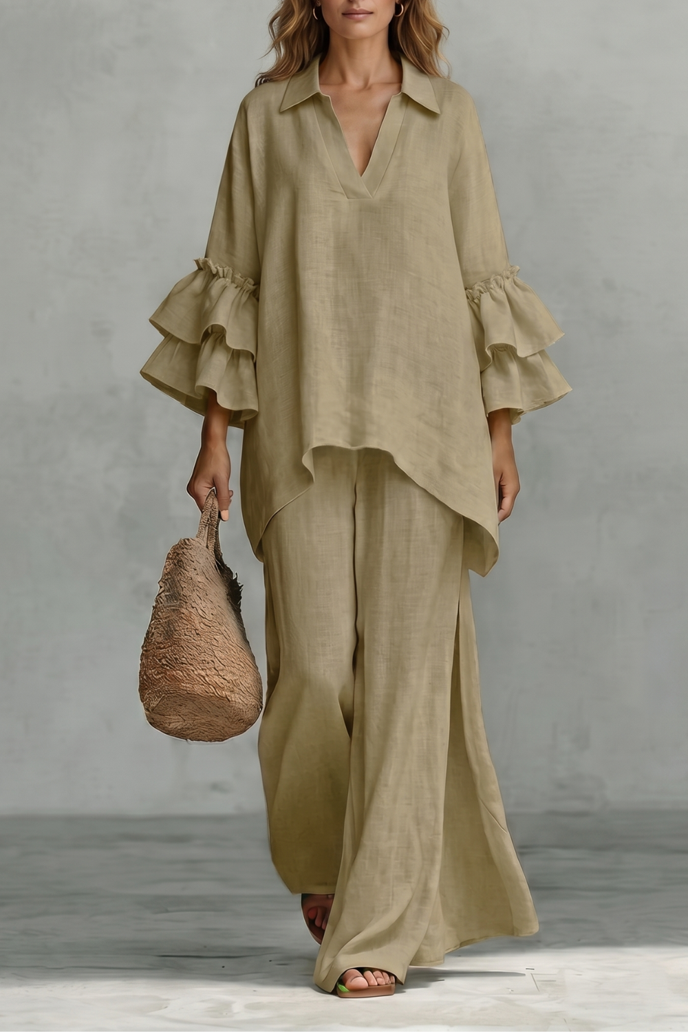 Évienne – Conjunto de calça com mangas bufantes