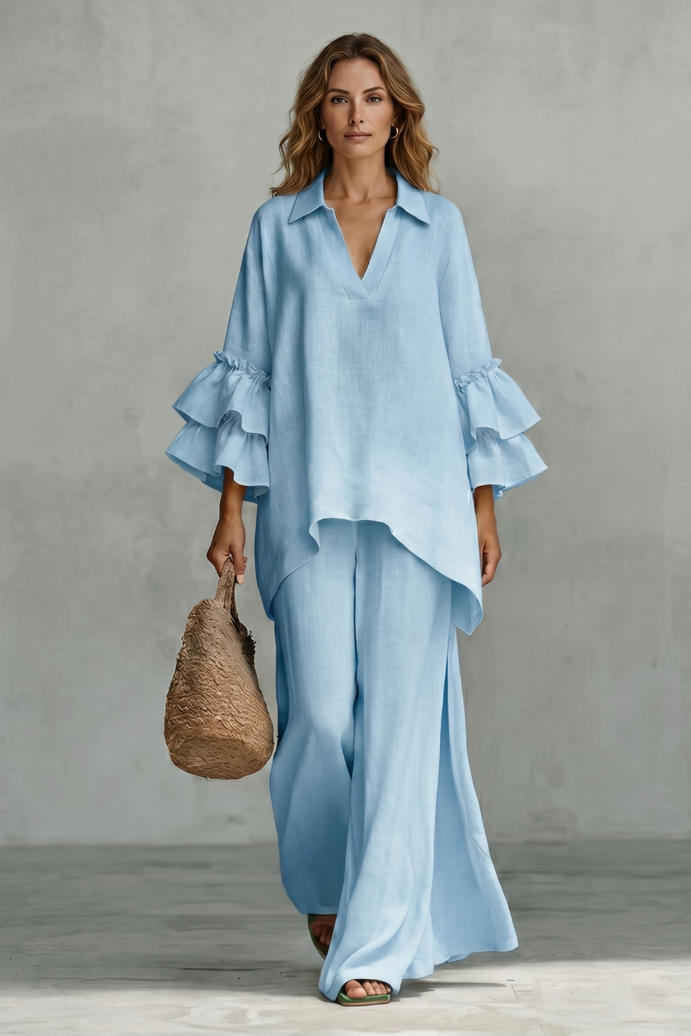 Évienne – Conjunto de calça com mangas bufantes