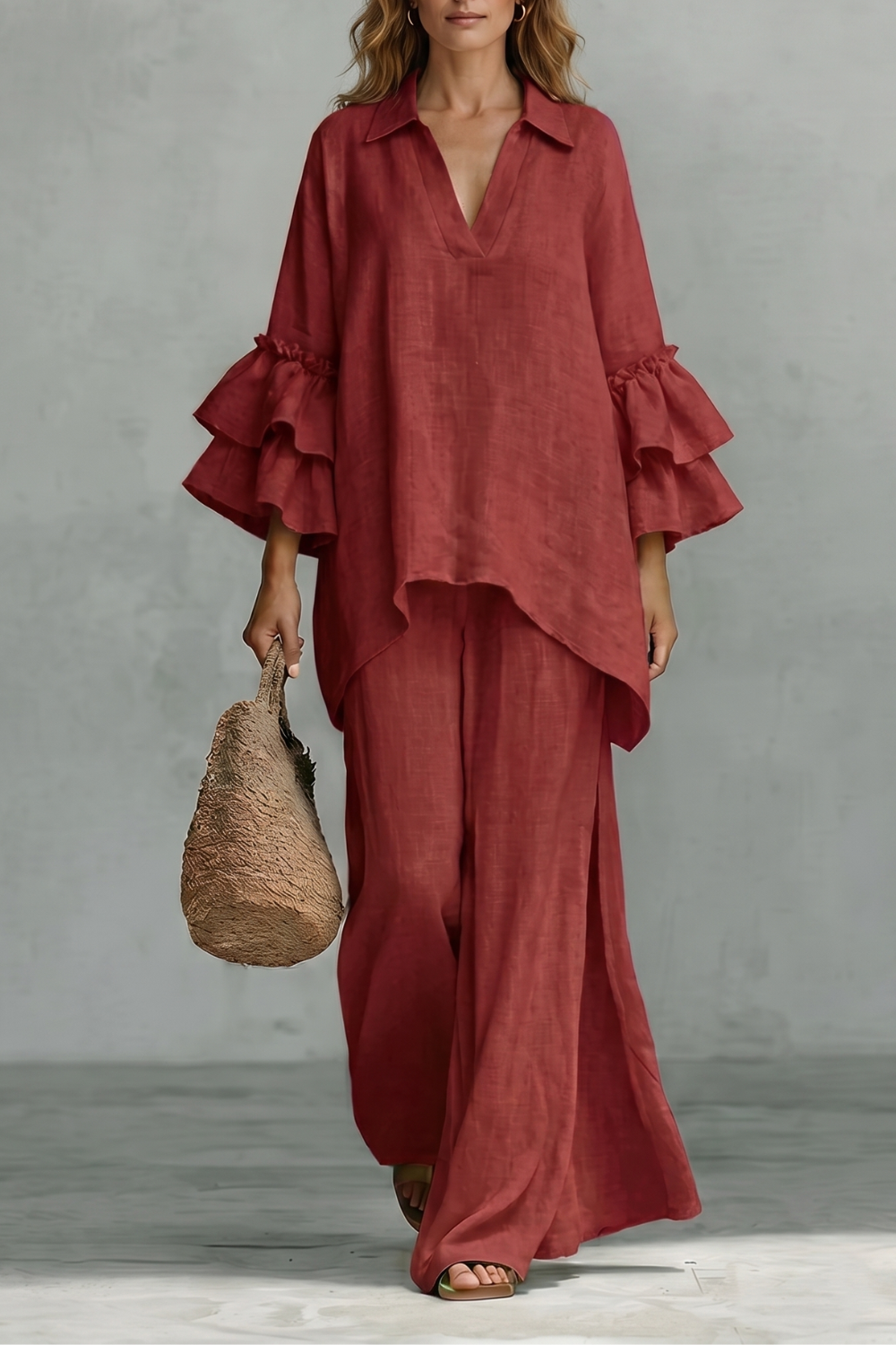 Évienne – Conjunto de calça com mangas bufantes