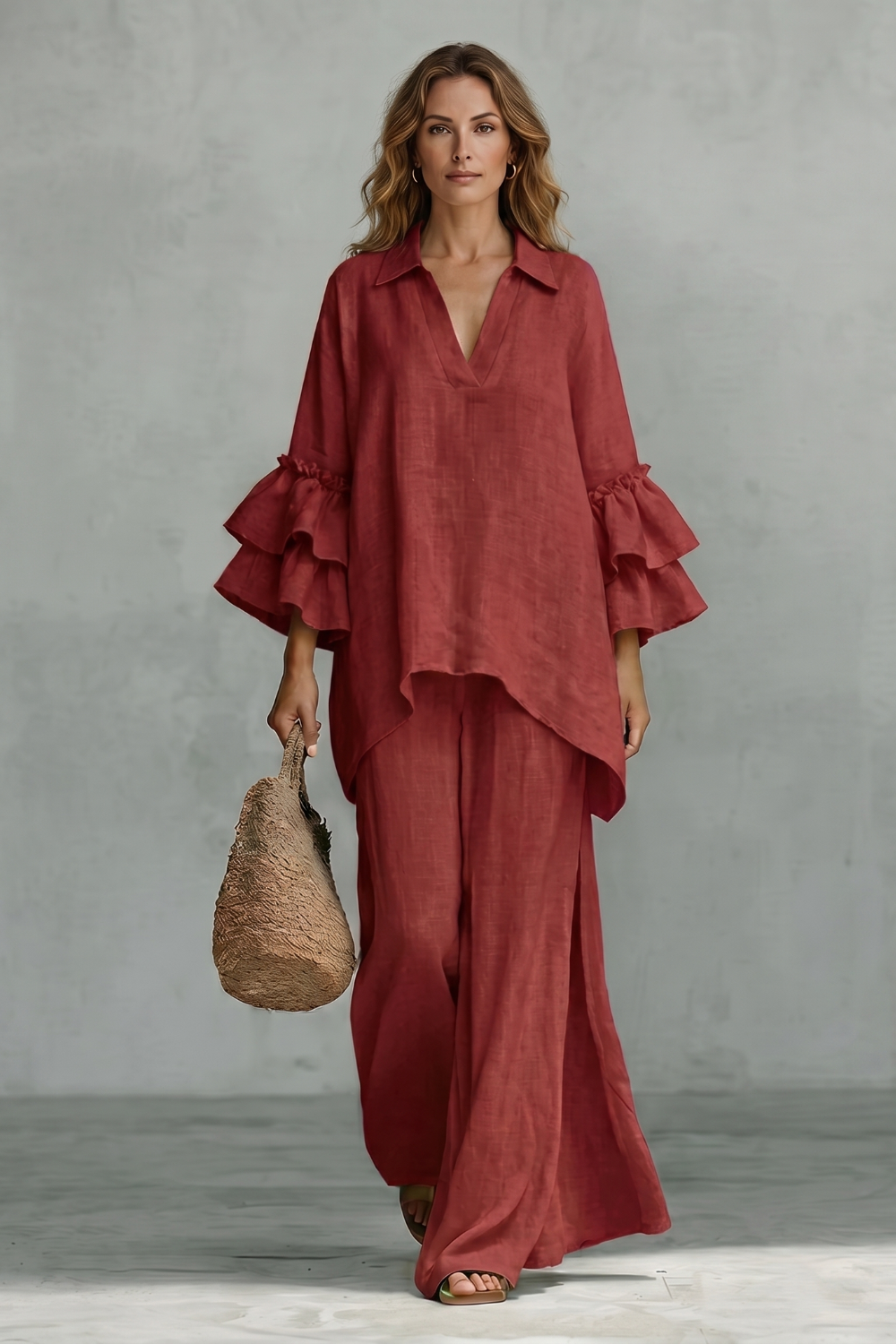 Évienne – Conjunto de calça com mangas bufantes