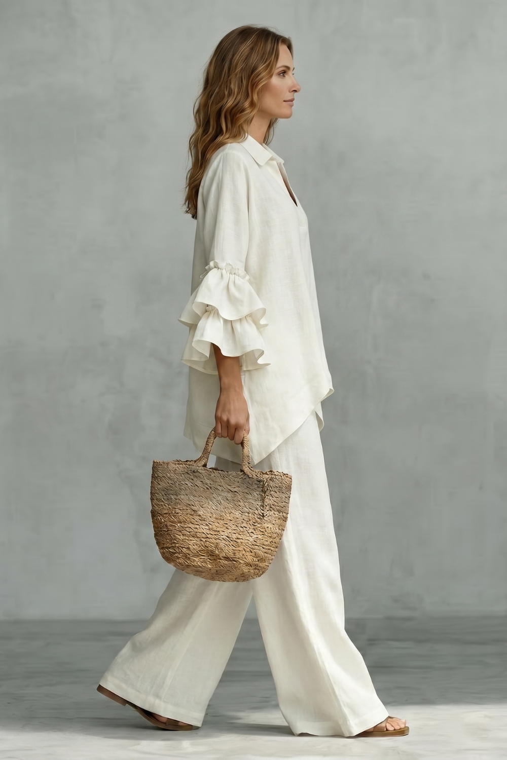 Évienne – Conjunto de calça com mangas bufantes