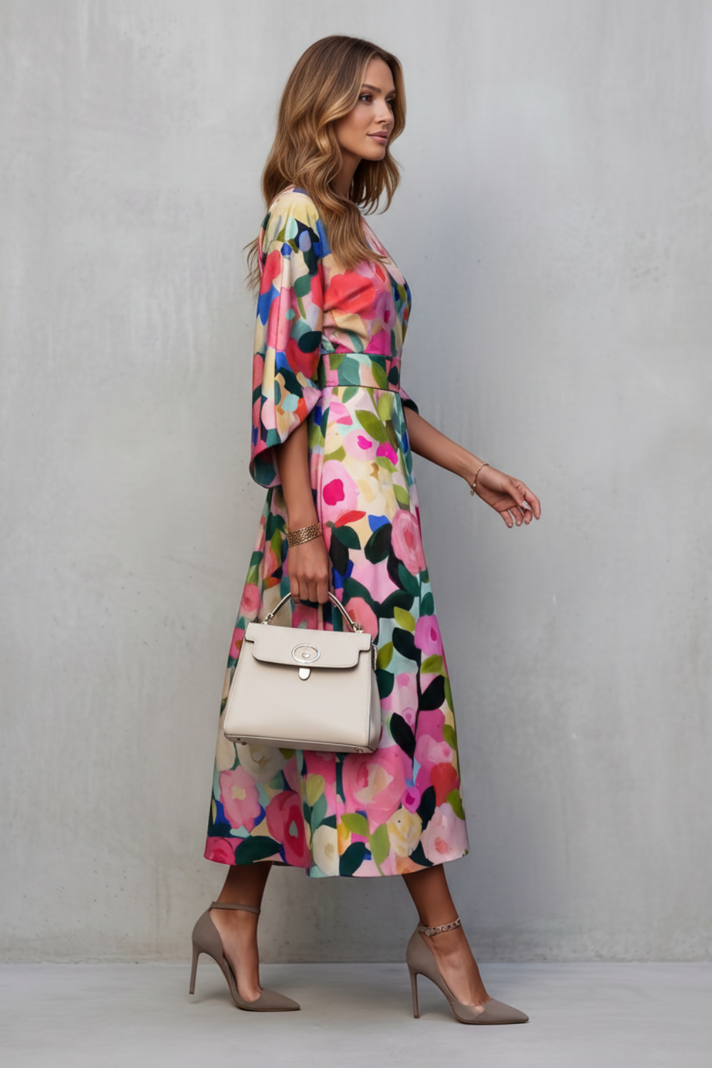 Floravie – Flores aquareladas vibrantes – Vestido midi
