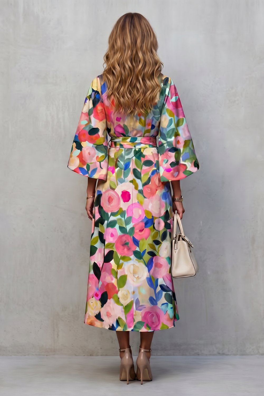 Floravie – Flores aquareladas vibrantes – Vestido midi