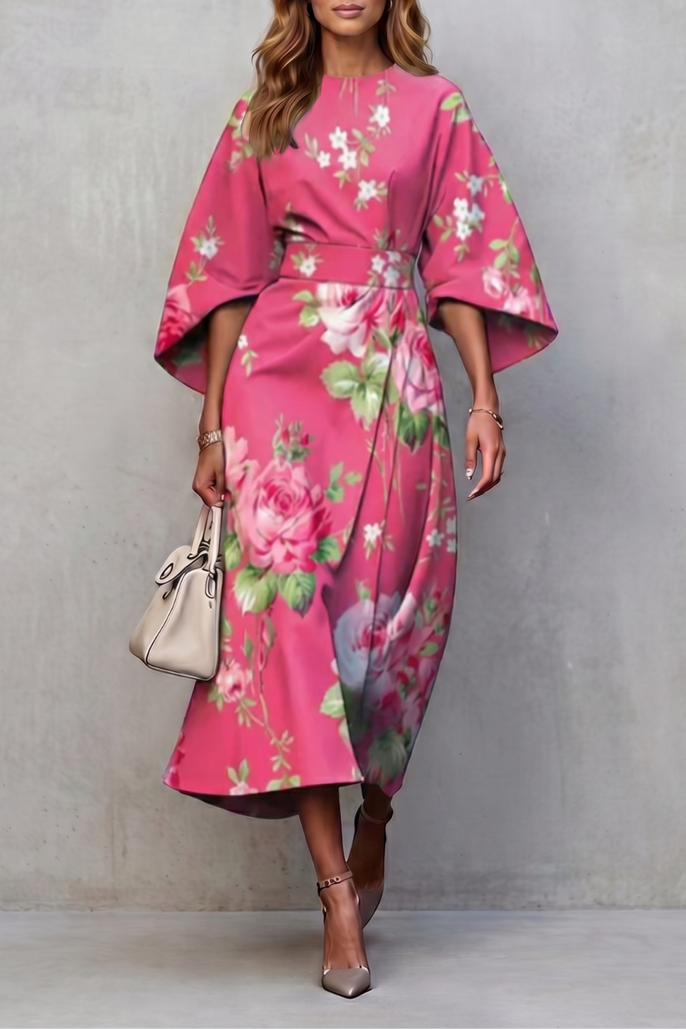 Floravie – Flores aquareladas vibrantes – Vestido midi