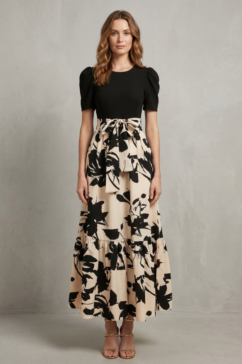 Florentine – Contraste floral artístico – Vestido longo