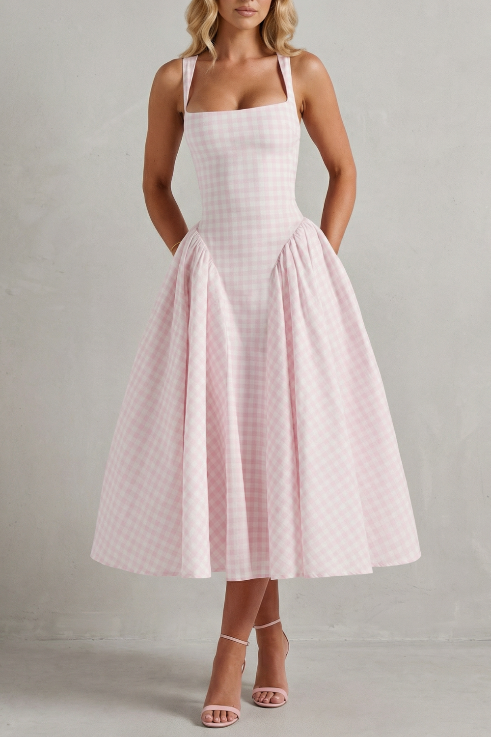 Kaydelle – Charme de verão xadrez vichy – Vestido midi