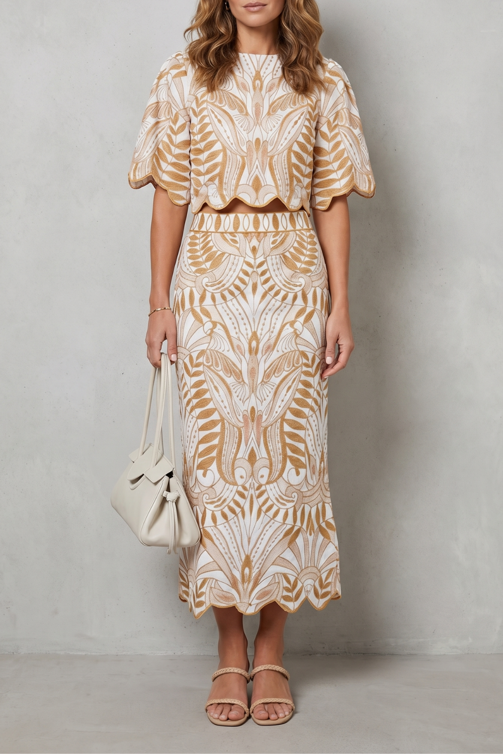 Korréline – Elegância em linho estampado – Conjunto de saia
