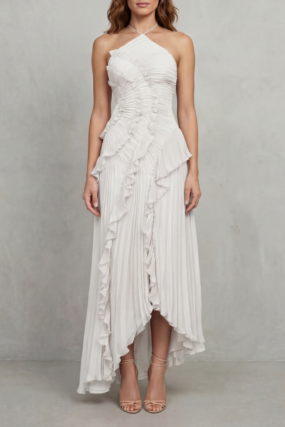 Lavirea – Pregas esculturais – Vestido midi ombro único