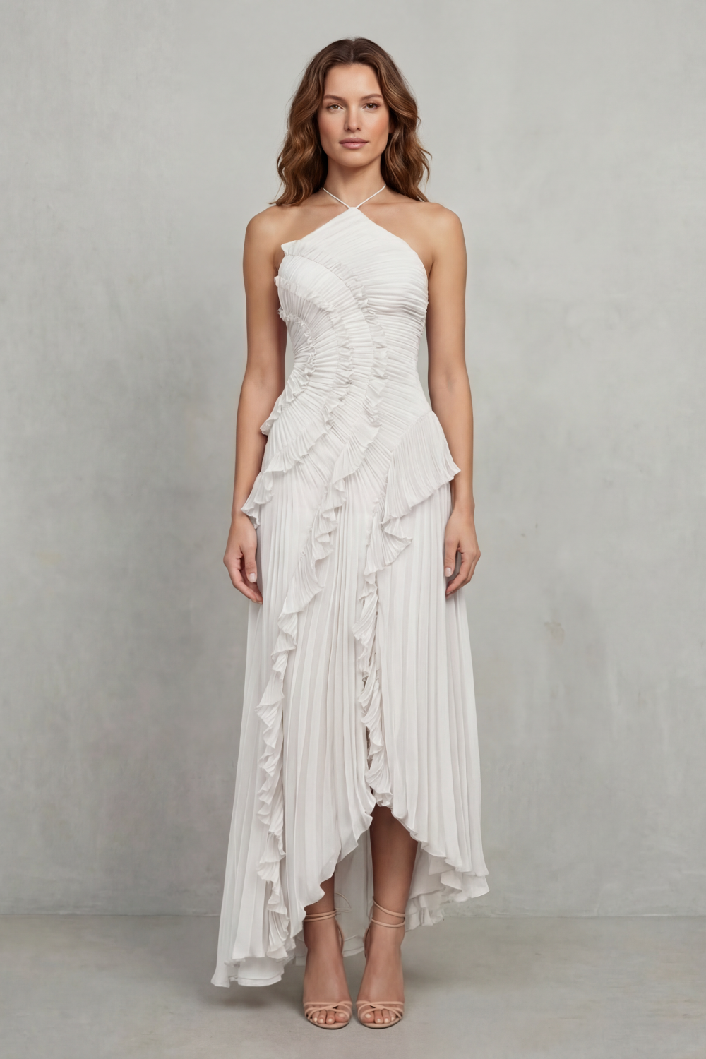Lavirea – Pregas esculturais – Vestido midi ombro único