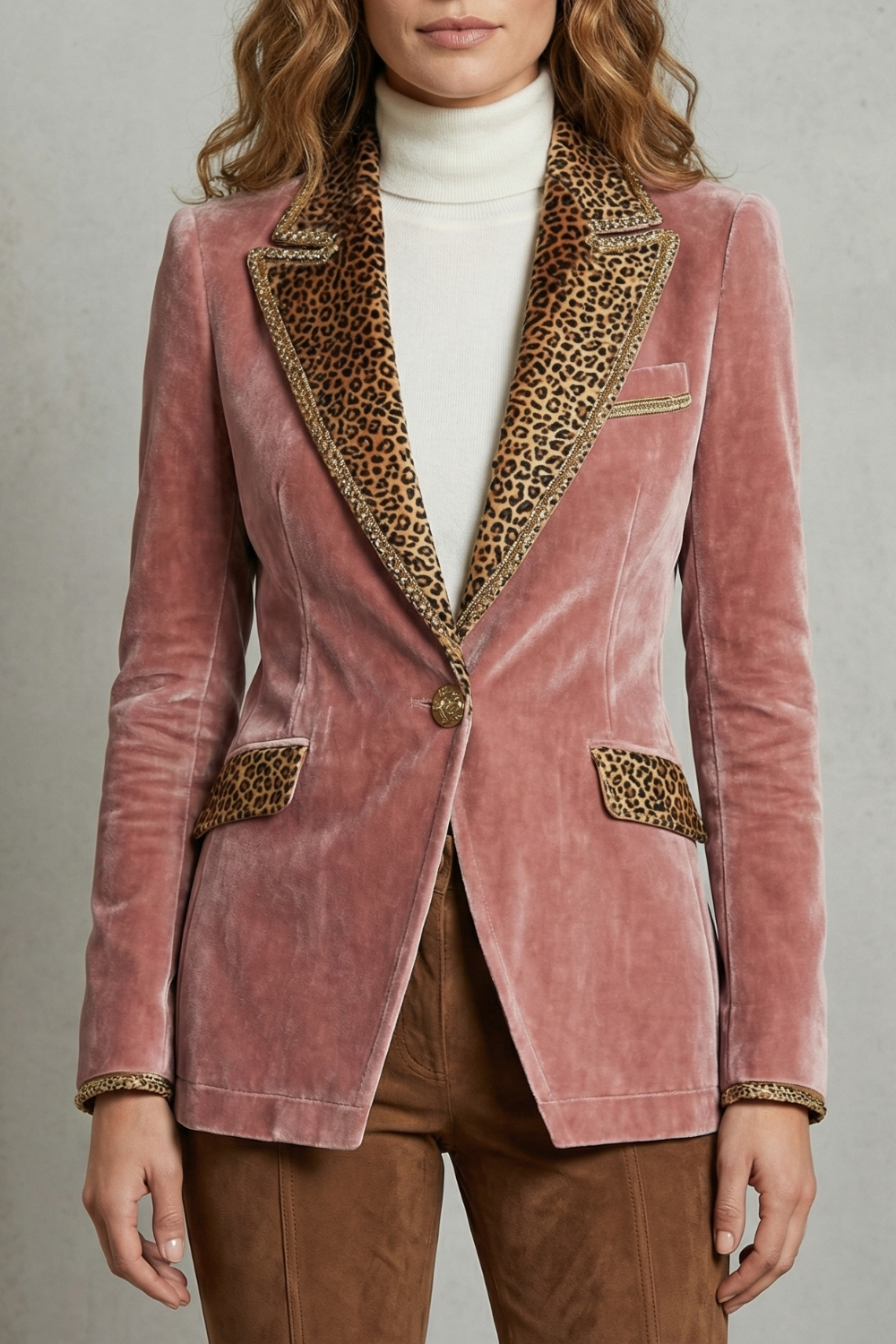 Léovelle – Contraste de onça elegante – Blazer de veludo