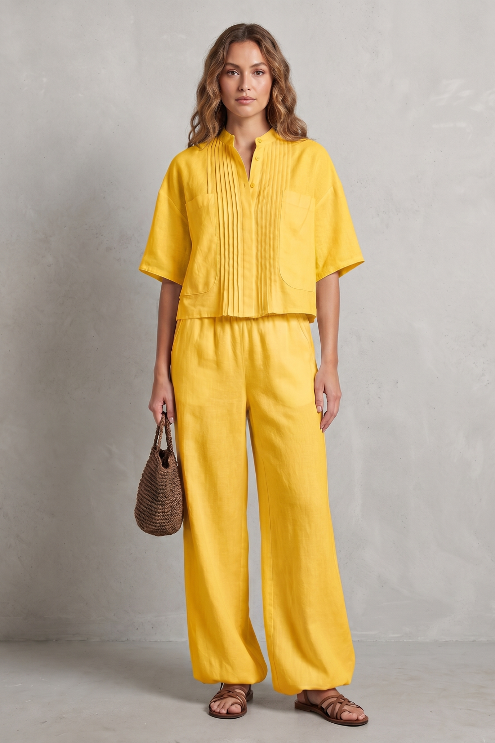Limeaux – Elegância plissada e leveza – Conjunto de calça