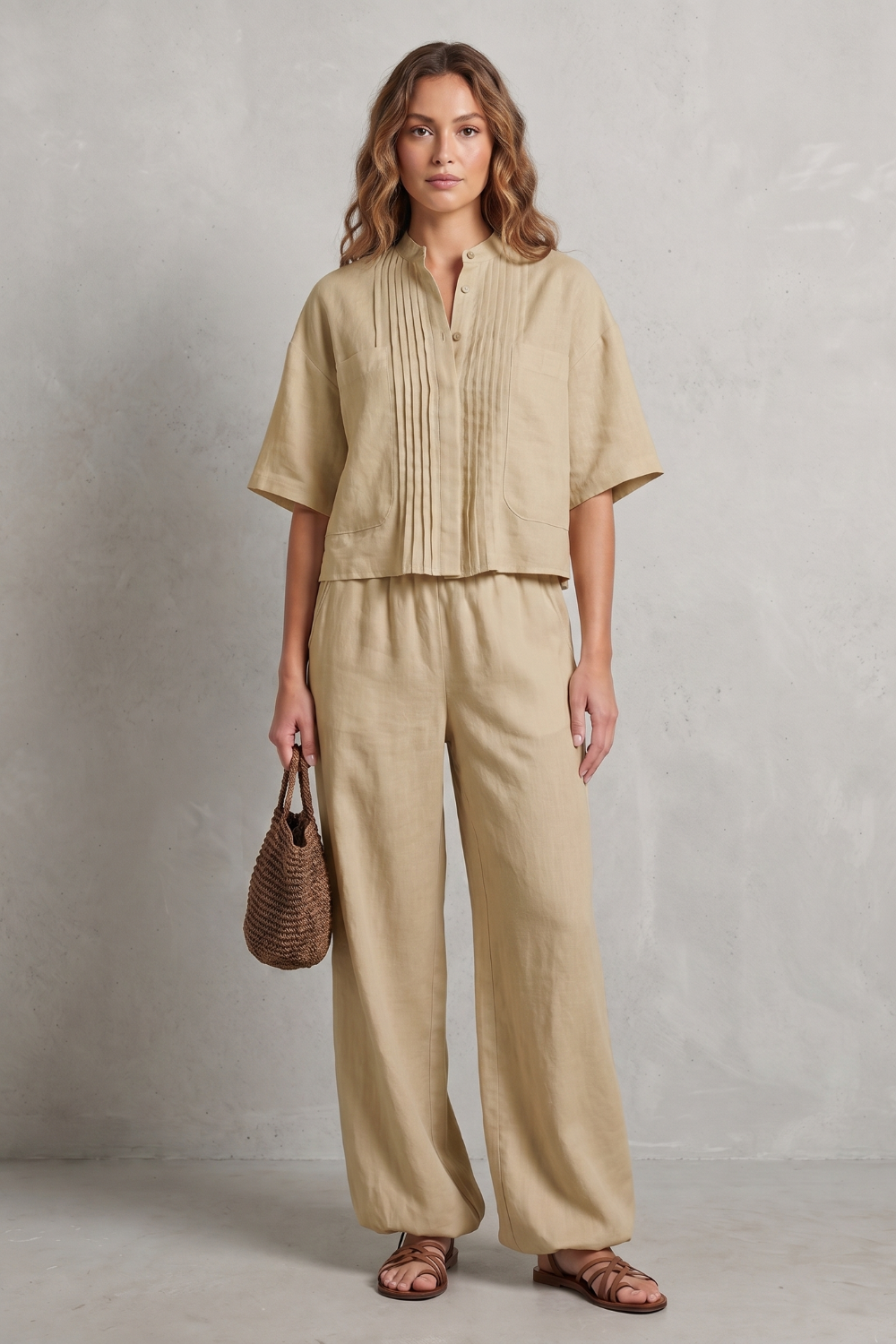 Limeaux – Elegância plissada e leveza – Conjunto de calça