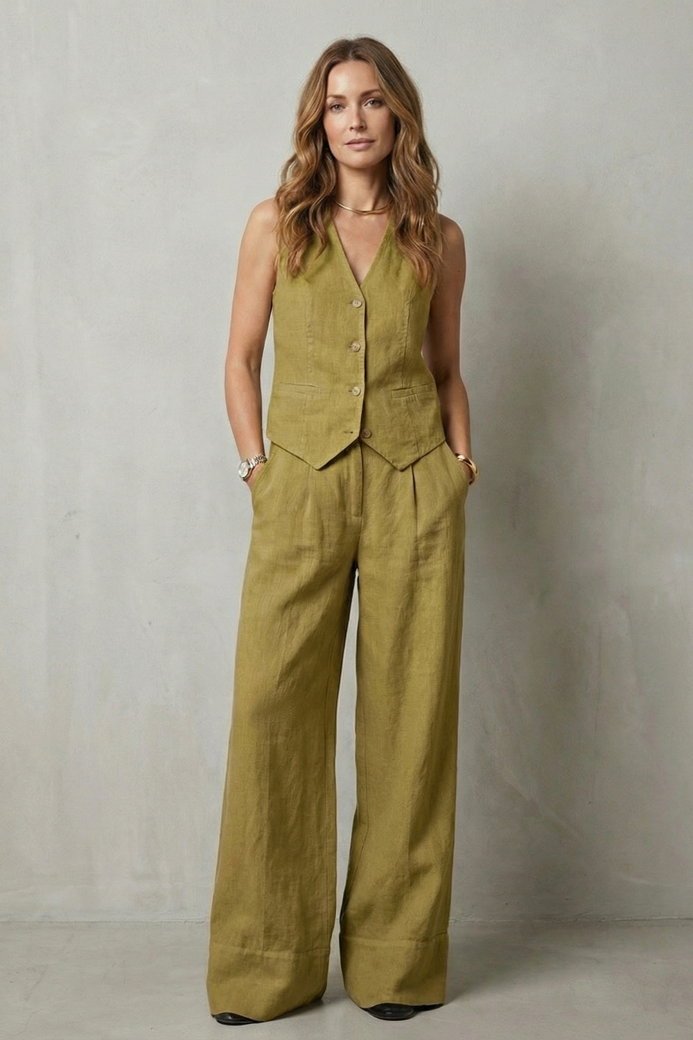 Linéaura – Elegância alfaiataria relaxada – Conjunto colete e calça