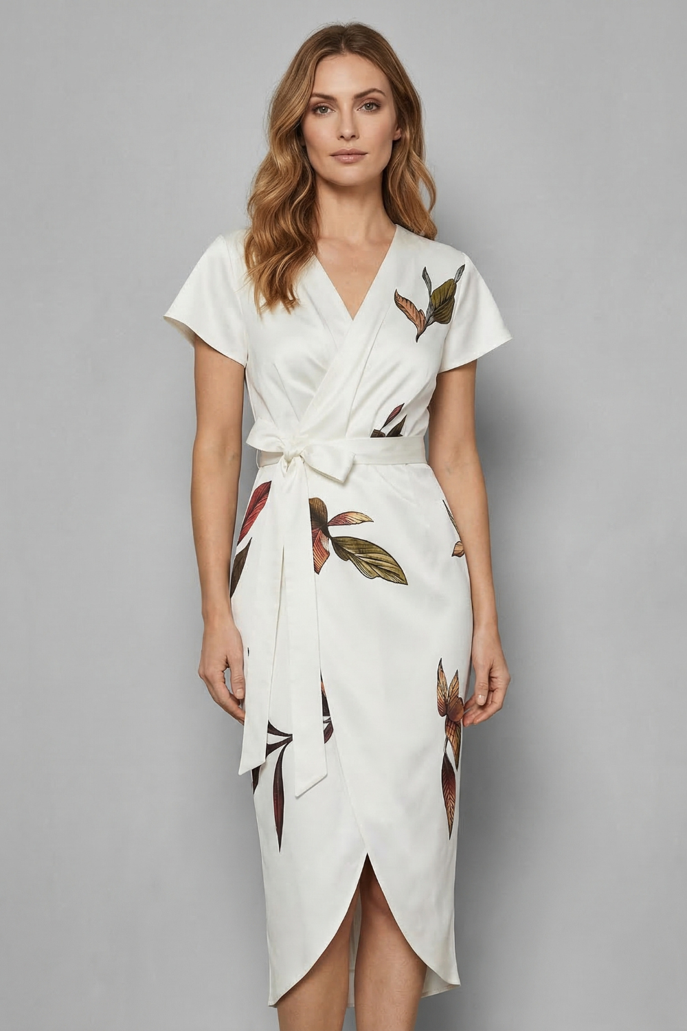 Lioravelle – Silhueta transpassada sem esforço – Vestido midi