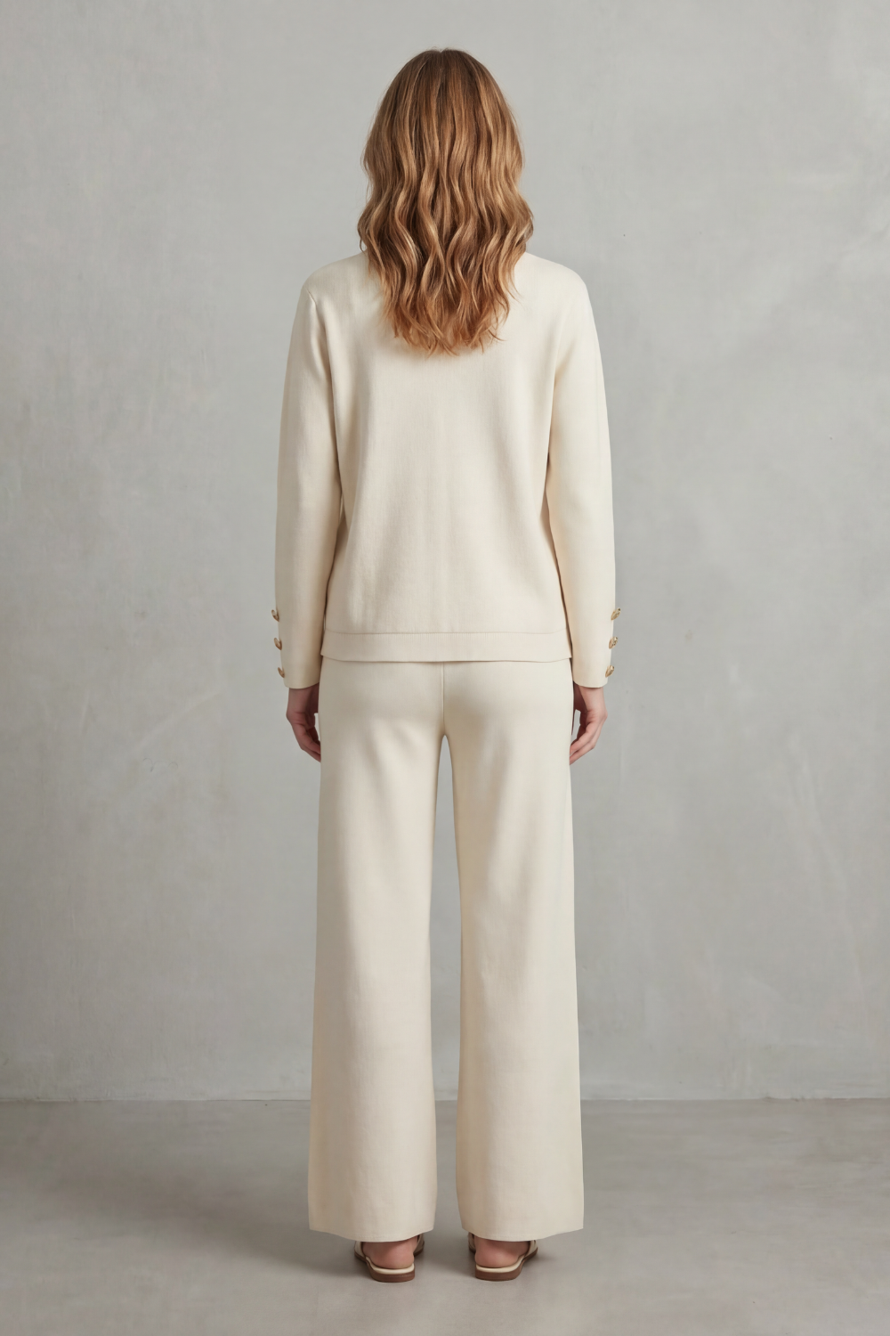 Livia – Detalhe de botões dourados – Conjunto loungewear abotoado