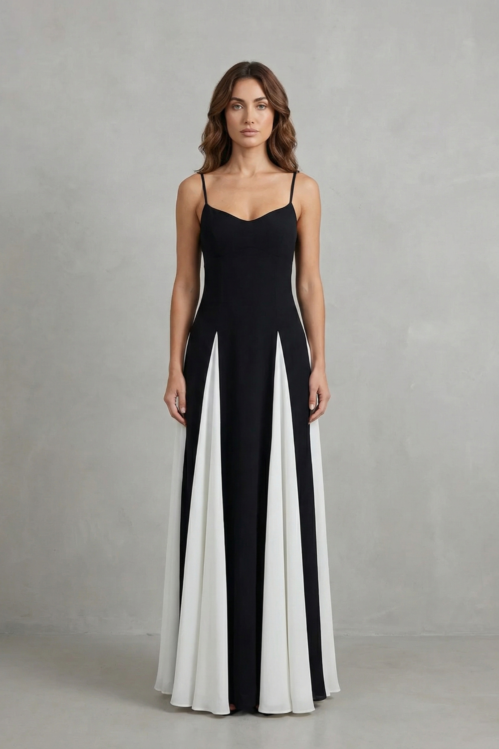 Lovie – Contraste Moderno – Vestido Longo Elegante Feminino