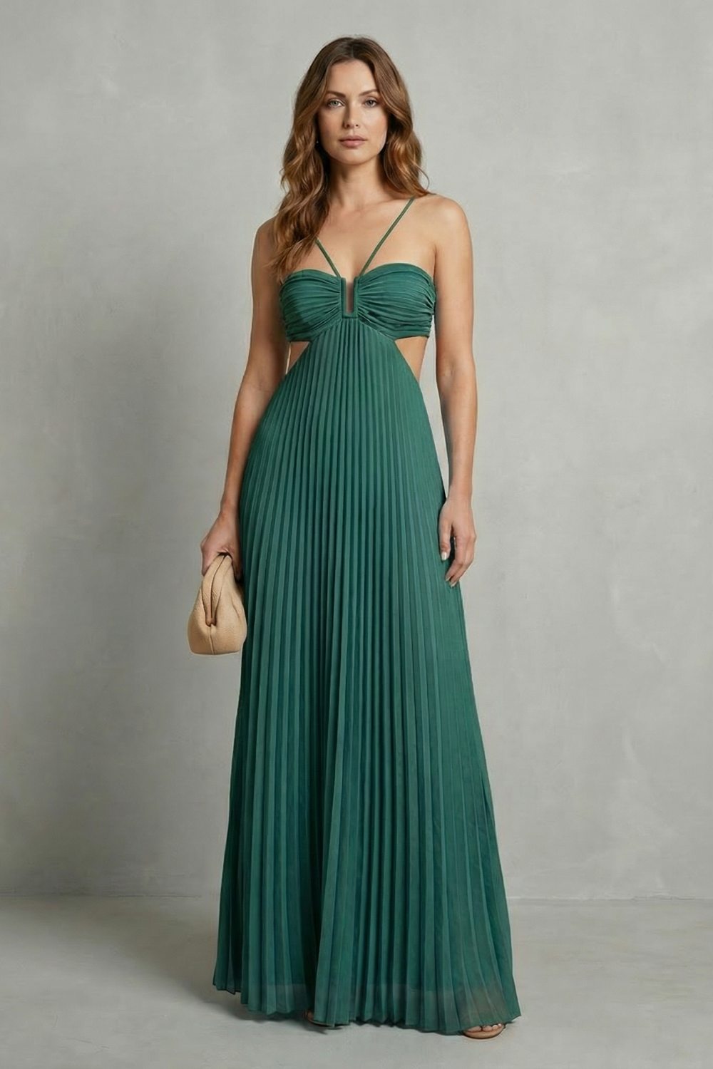 Luellara – Elegância franzida frente única – Vestido longo