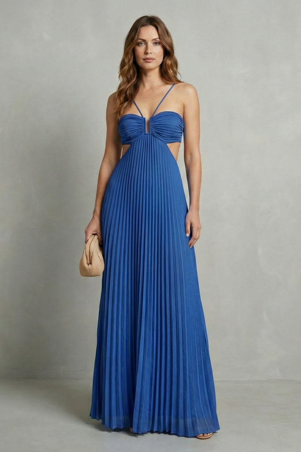 Luellara – Elegância franzida frente única – Vestido longo