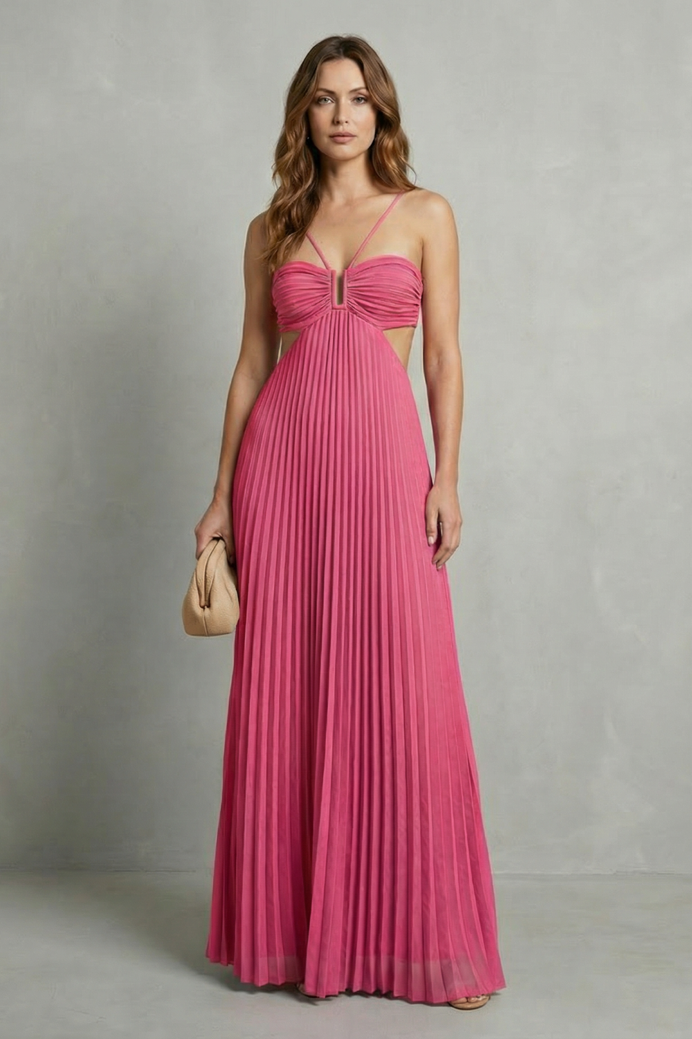 Luellara – Elegância franzida frente única – Vestido longo