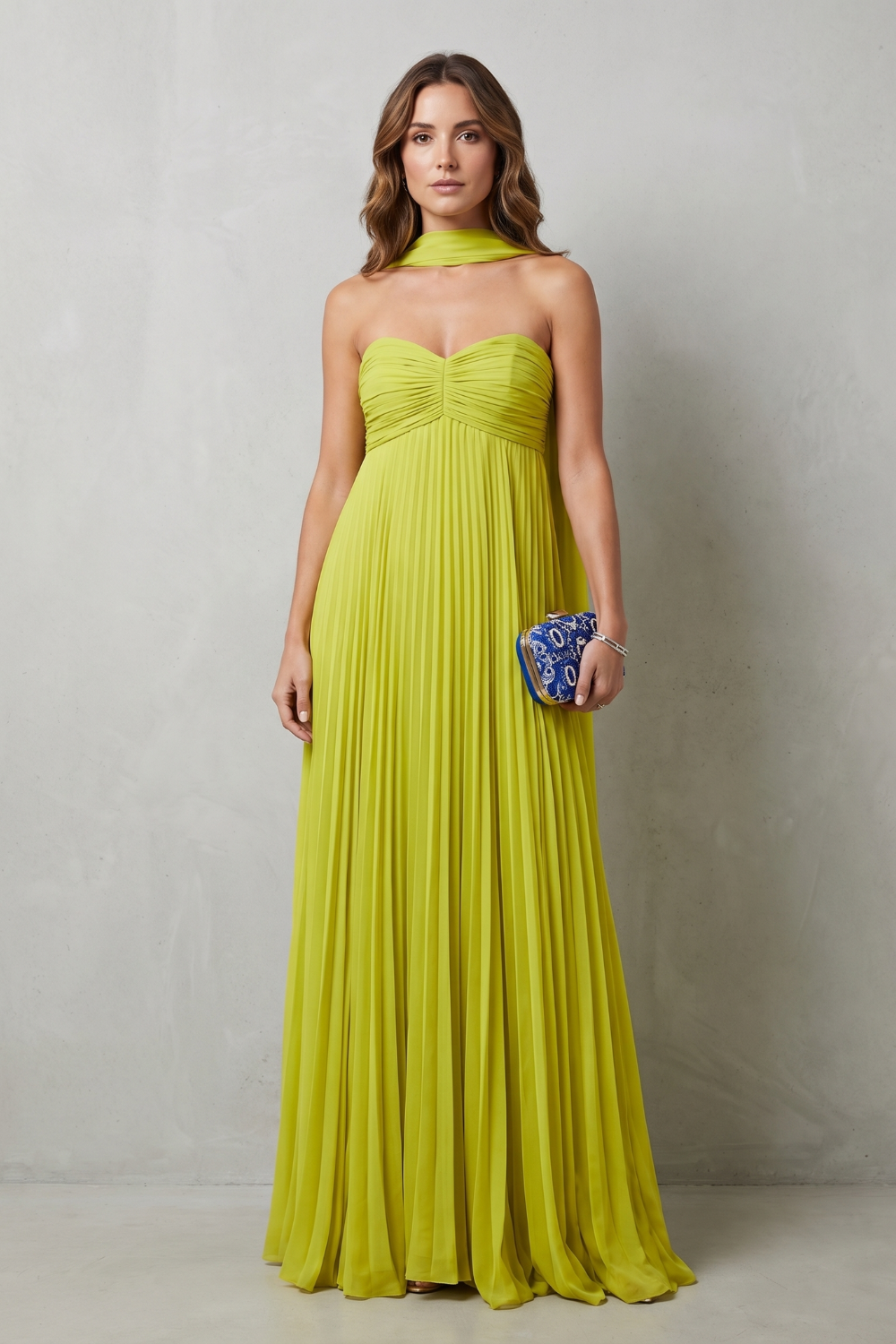 Makayelle – Elegância frente única com pregas – Vestido longo